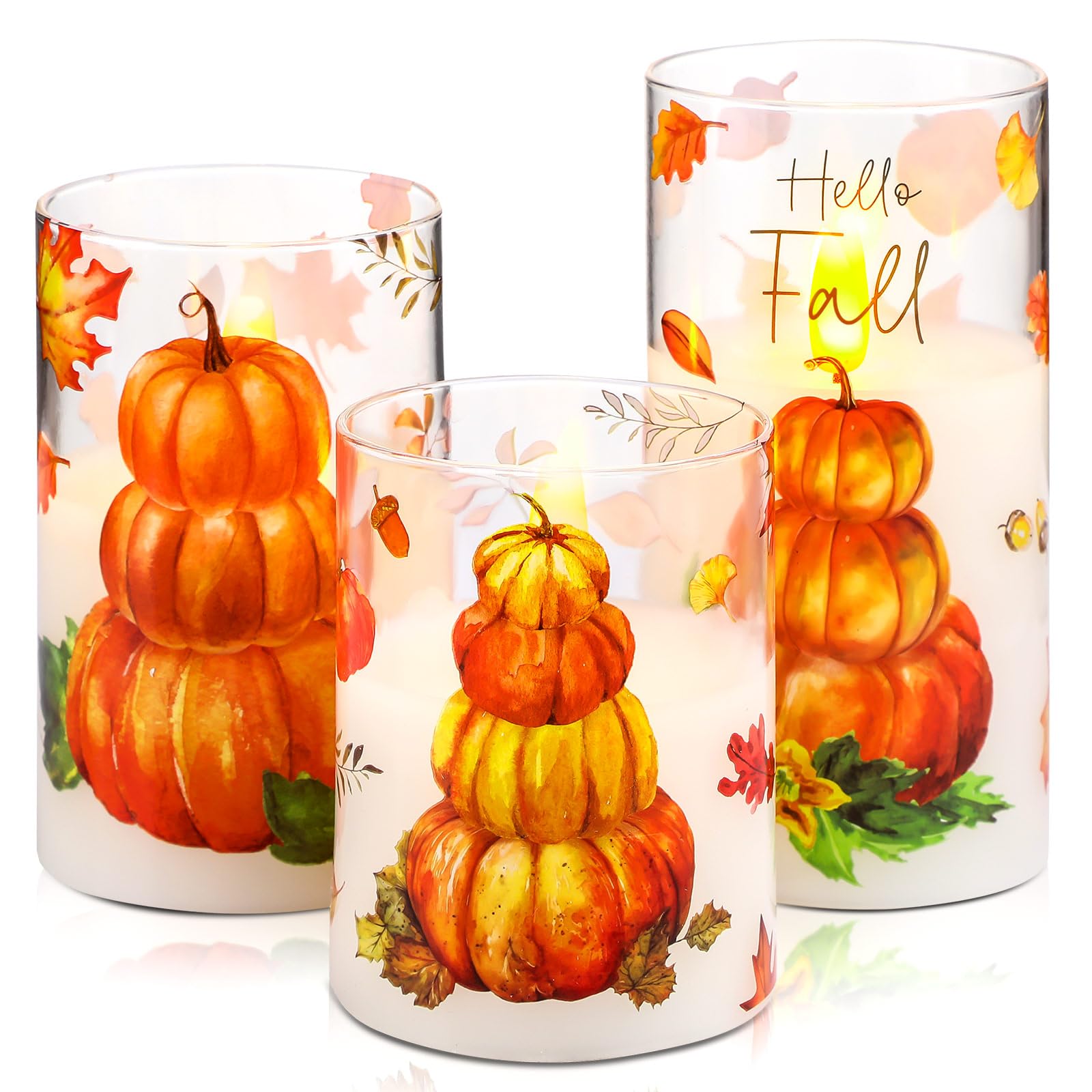 VIHOSE 3 Pcs Flameless Candles Remote Control Candles Battery Operated LED Candles with Remote for Night Festival Gift Decor (Pumpkin)