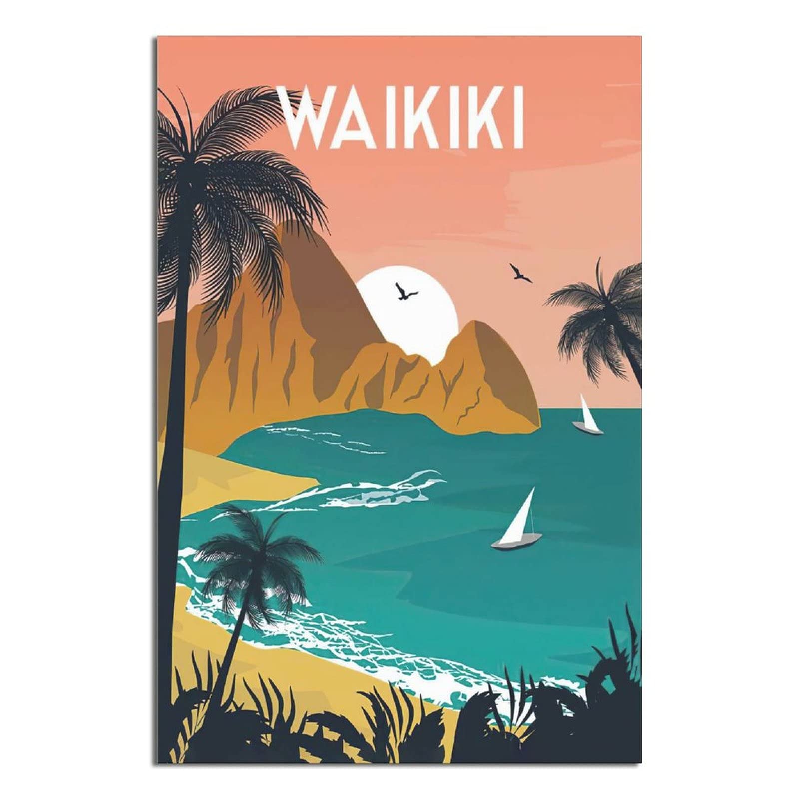 KZIWQ Metal Tin Sign Waikiki Vintage Decor Art Sign Home Kitchen Bar Cafe Club Cave Wall Decor Retro Travel Sign 15x30cm