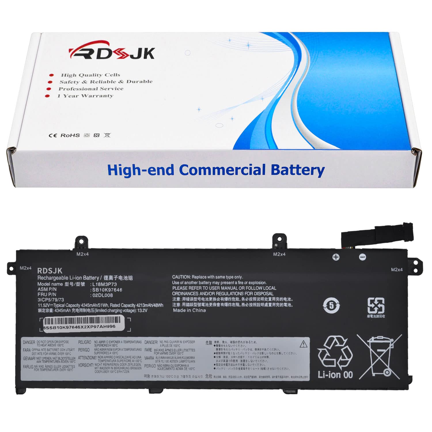 RDSJ L18M3P73 L18M3P74 L18L3P73 L18C3P73 L18M4P73 L18M4P74 L18C3P71 L18C3P72 Laptop Battery for Lenovo ThinkPad T490 T495 P43S T14 P14S 1st 2nd Gen