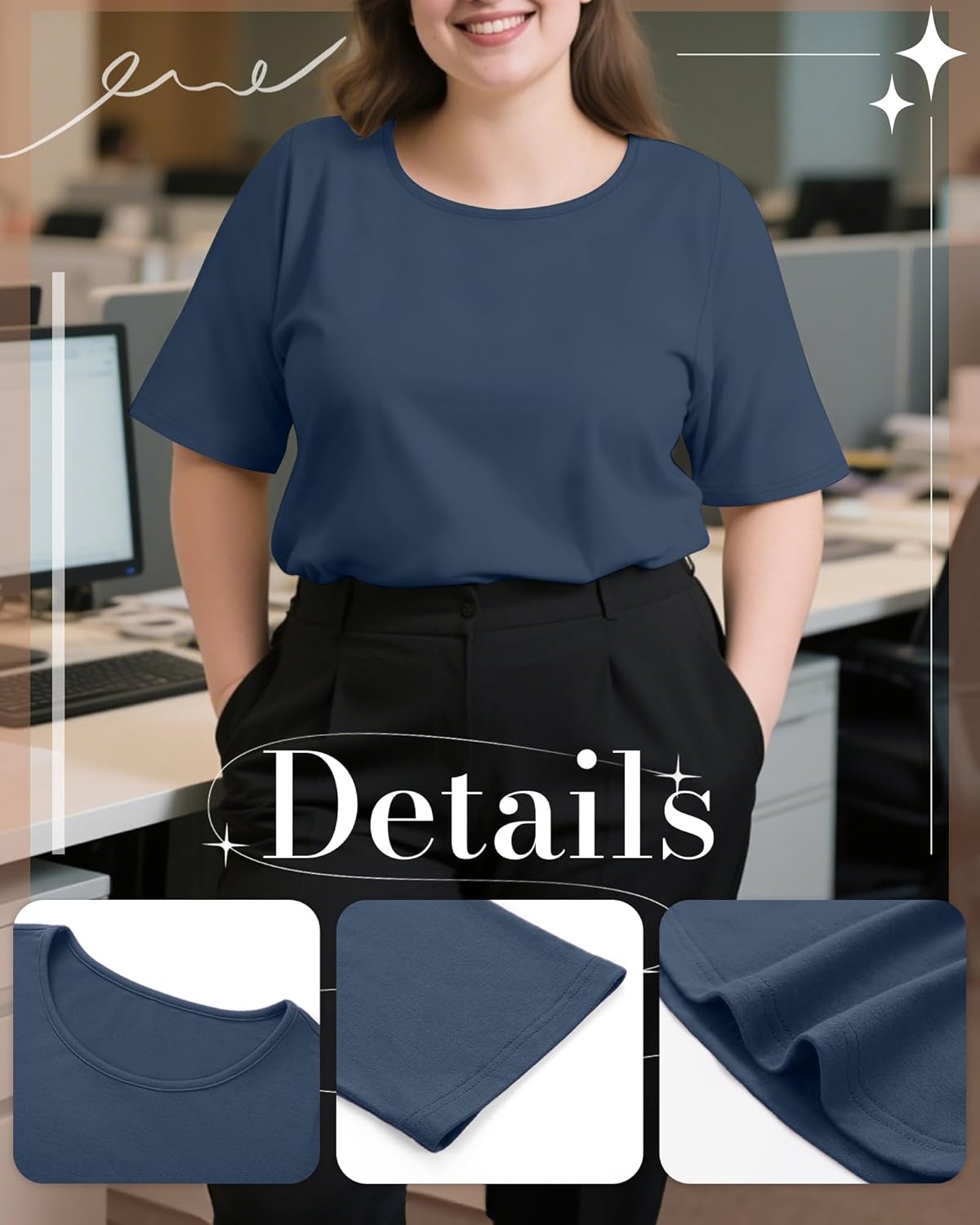 3 Pack Women's Plus Size Half Sleeve Shirts Crew Neck Irregular Hem Tops Loose Fit Casual Basic Tees - Image 6