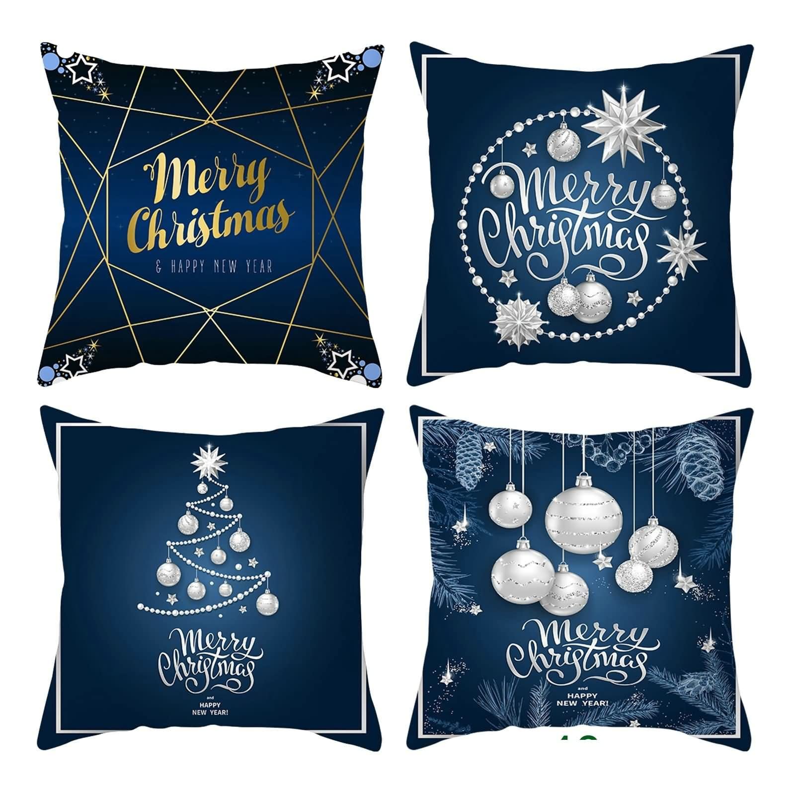 AmDxD Juego de 10 fundas de cojín de 40 x 40 cm, decorativas con forma de árbol de Navidad, de poliéster, cuadradas, para coche, salón, dormitorio, sofá, decoración, azul oscuro y blanco