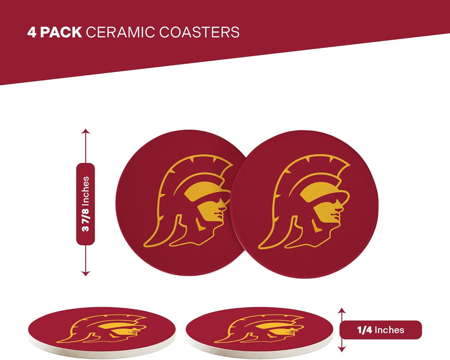Desert Cactus USC Circle Ceramic Coasters 4 Pack University of Southern California Trojans Absorbent Drink Coasters with Cork Backing (Design A) - Image 2