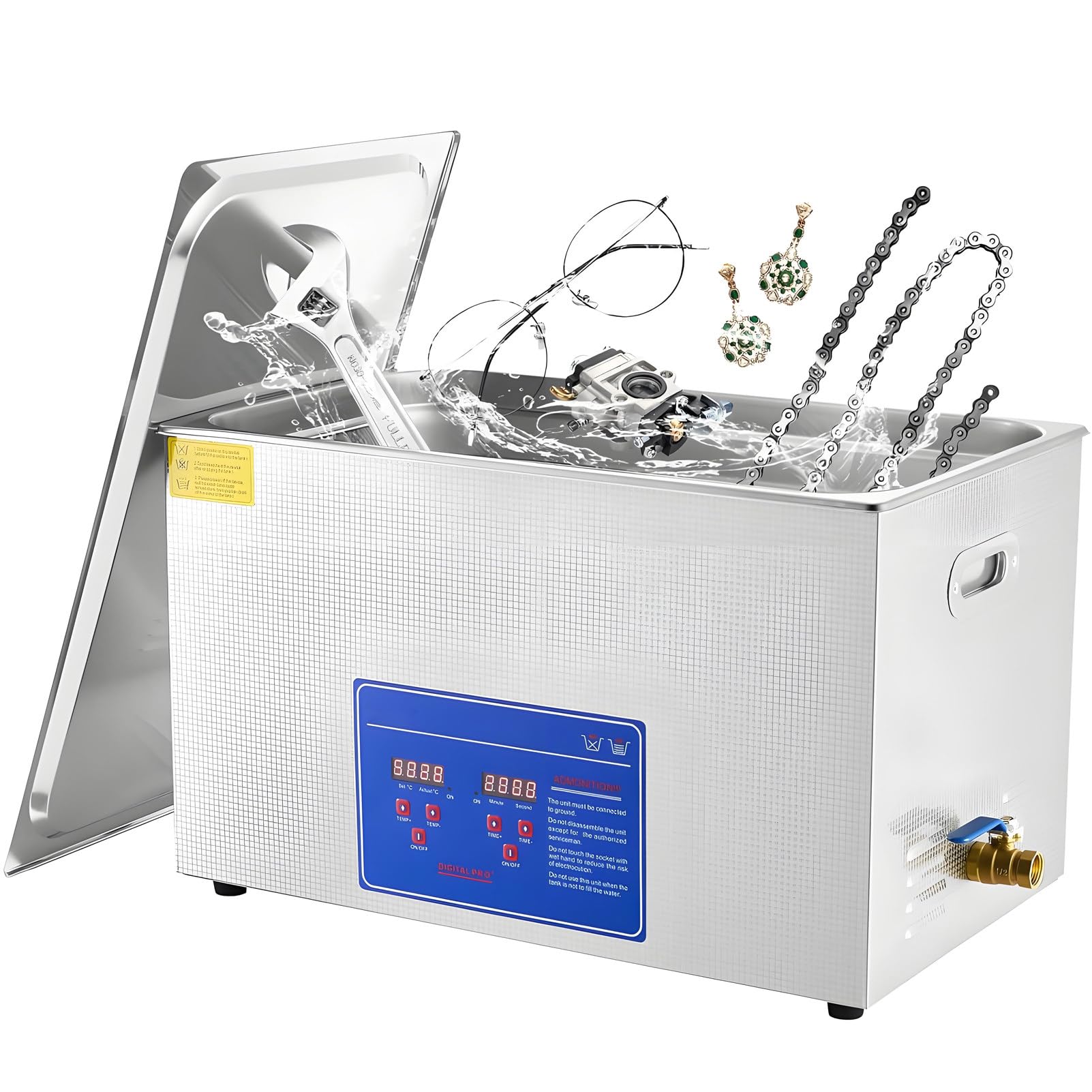 Limpiador ultrasónico con calefacción de 15 litros, máquina de limpieza digital profesional de 40 kHz con tanque de acero inoxidable para joyería, relojes, placas de circuitos y más: solución de