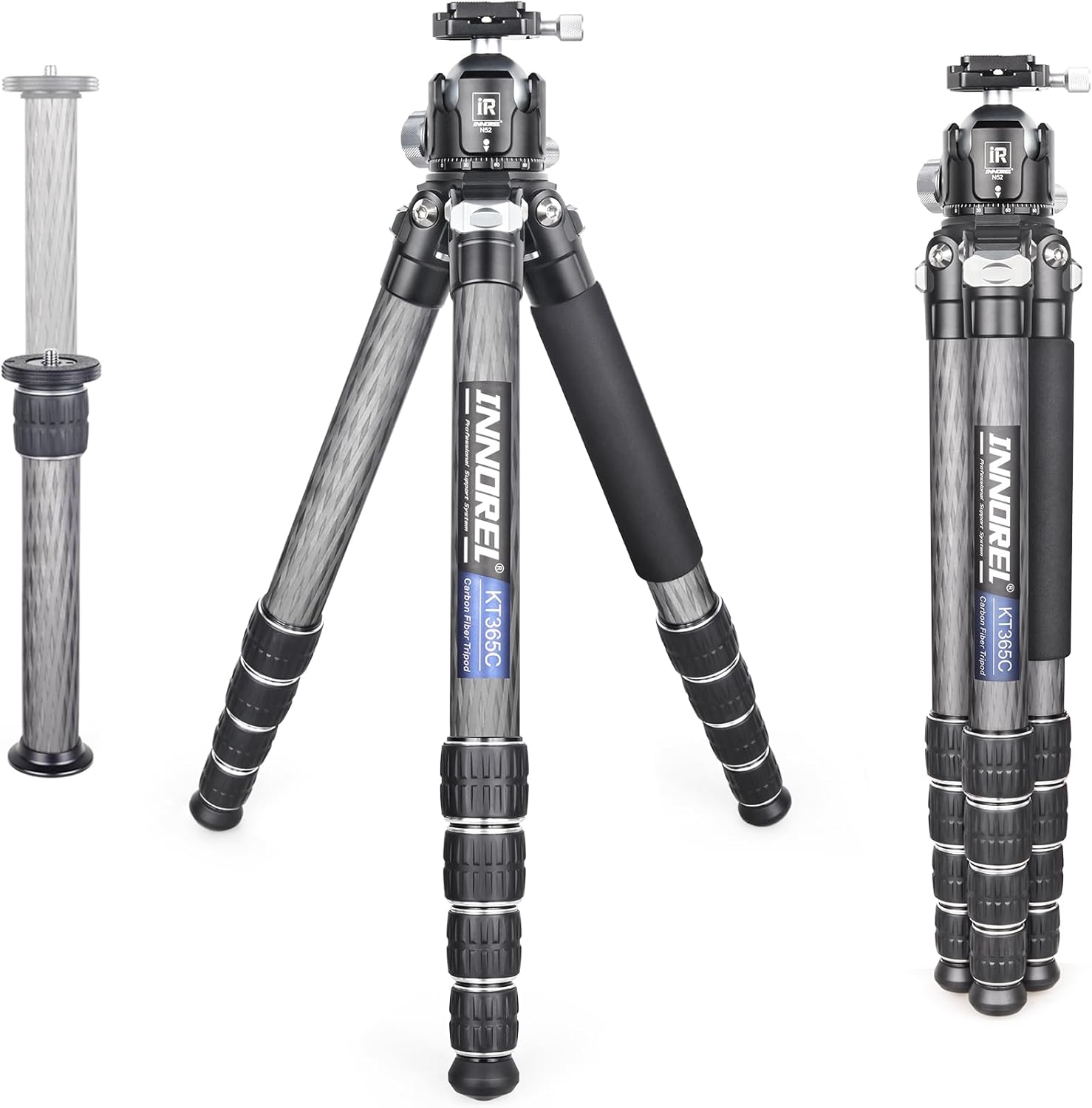 INNOREL Carbon Fiber Compact Tripod KT365C Professional 36mm Tube 5 Sections Heavy Duty Camera Stand for Digital DSLR Video Camcorder with 52mm Low Profile Panoramic Ballhead Center Column Load 30kg