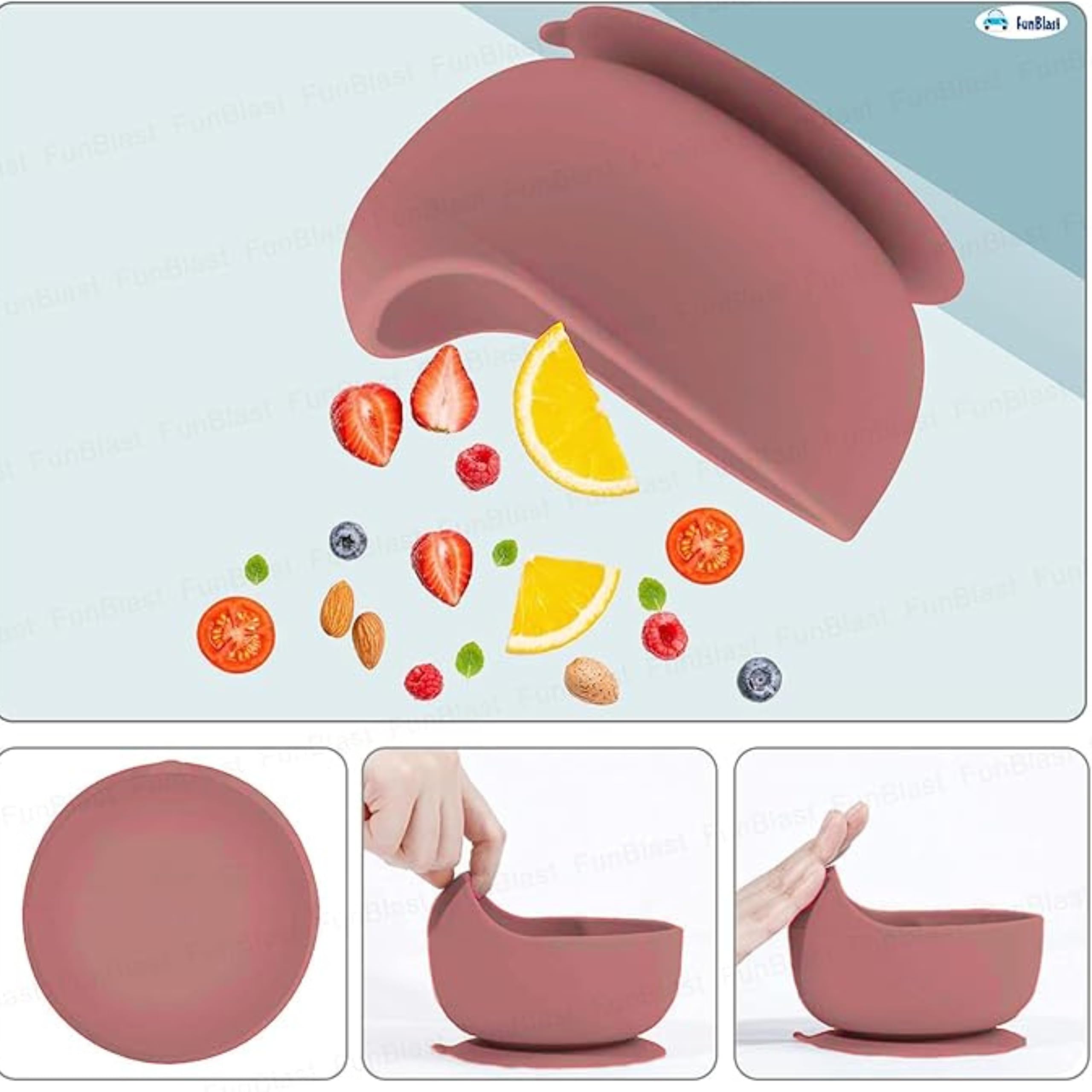 ESLORA Silicon Suction Bowl    Wooden Handle Spoon |BPA-Free,Unbreakable,Non- Slip,Microwave & Dishwasher Safe Feeding Set for Babies& Toddlers (Pink) - Image 7 thumbnail