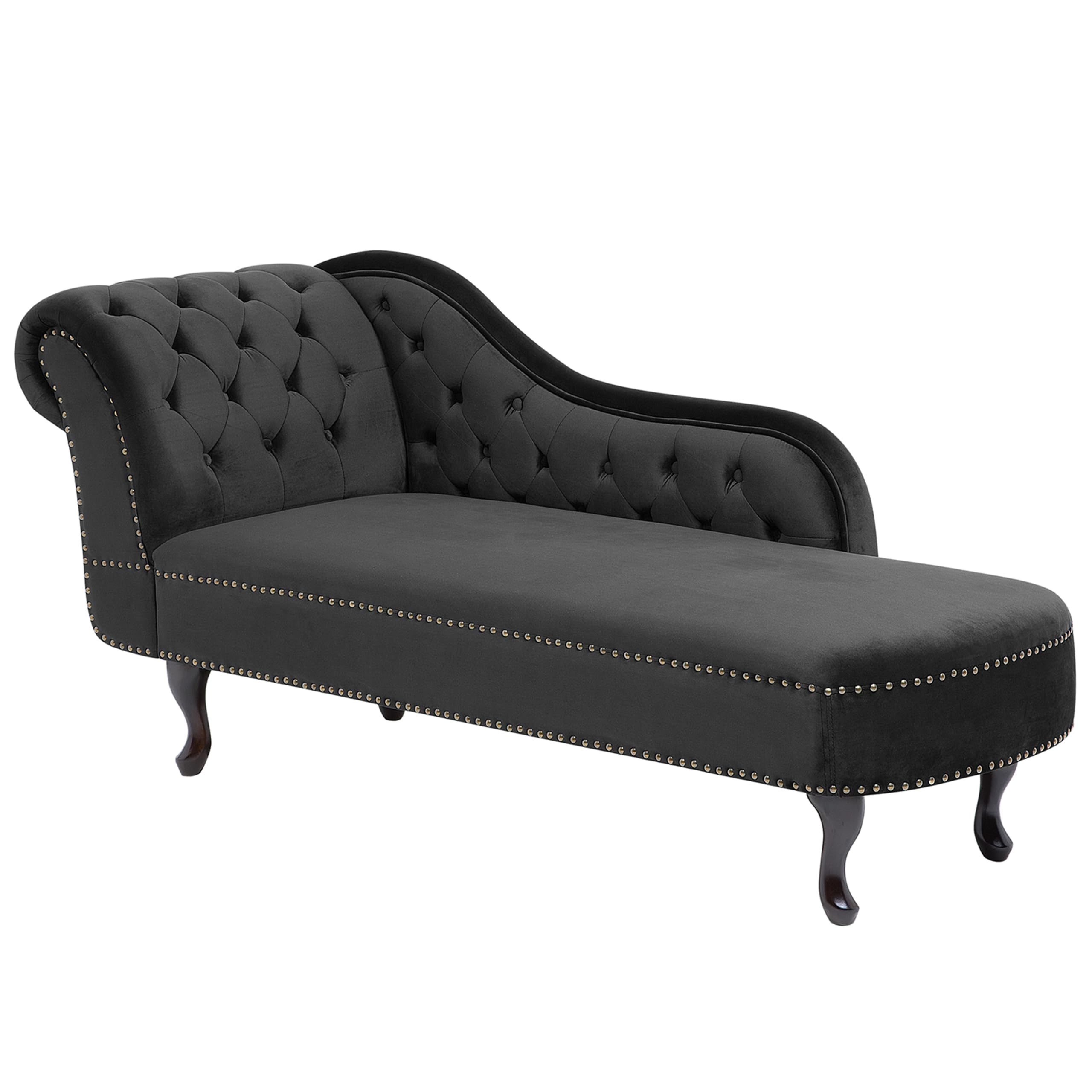 Chaise Longue Côté Gauche Méridienne en Velours Noir Glamour Elégant Salon Nimes