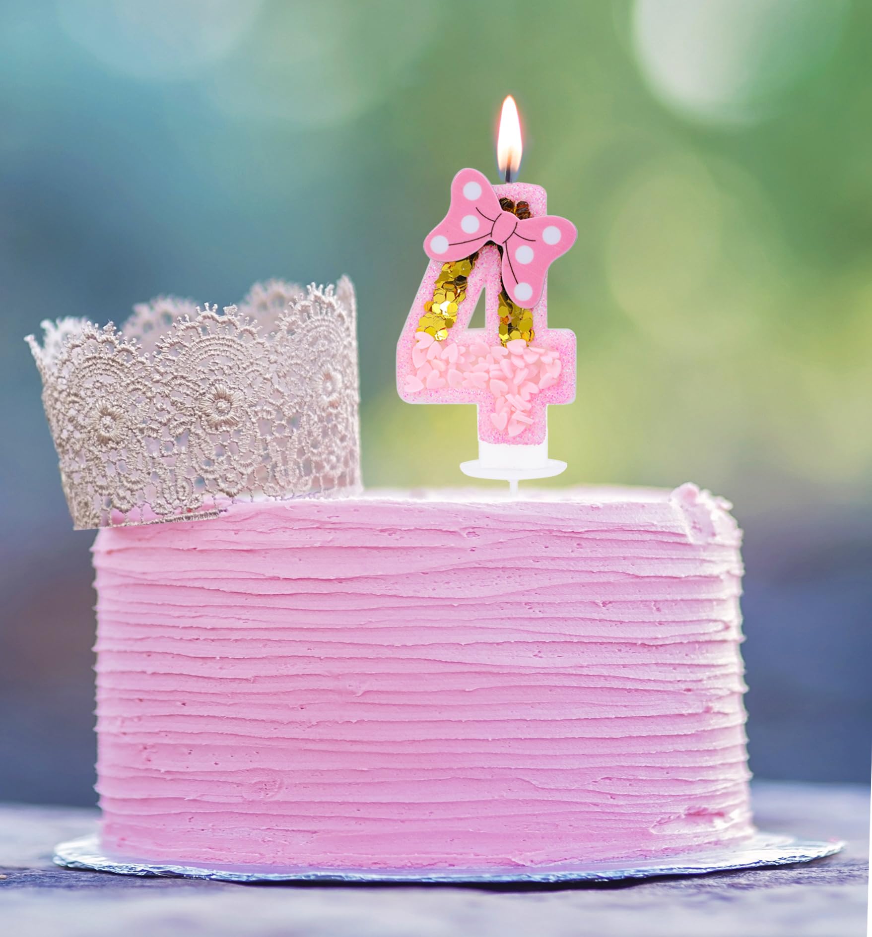 Kinsynko Number 4 Candle Birthday Girl Cute 4 Birthday Candle, 3D Pink Bow Number 4 Cake Topper for Princess Women Sweet Theme 4th Birthday