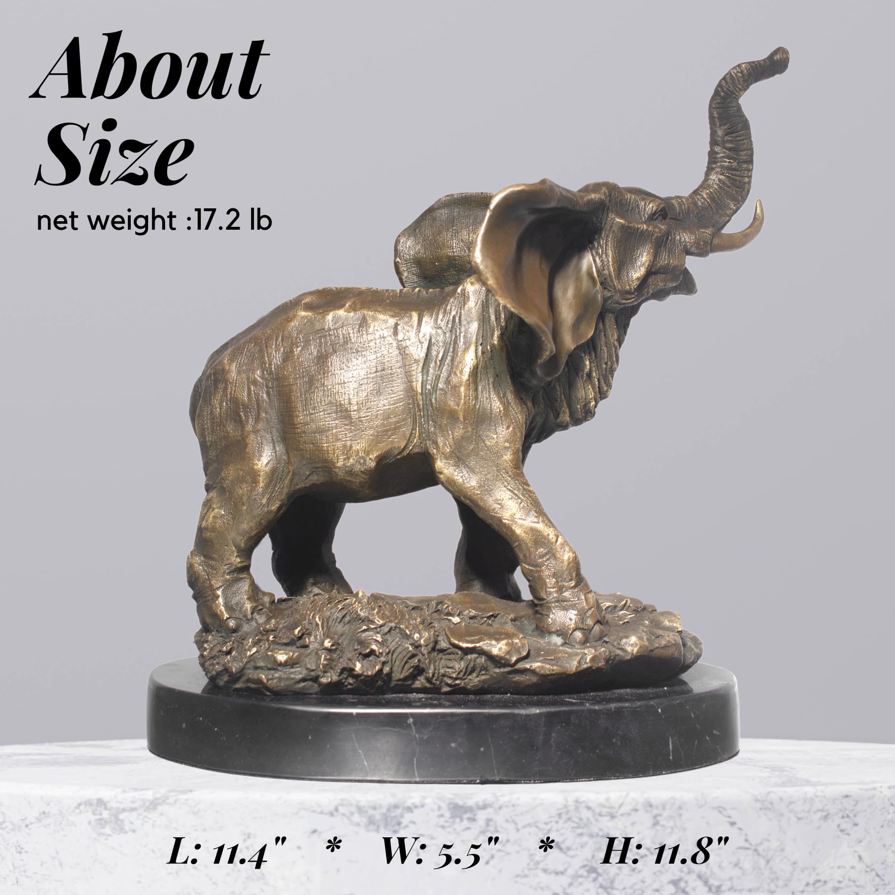 Estatuas y esculturas de Elefante tailandés de Bronce auténtico de 30 cm. Decoración para el hogar fundida a Mano. Escultura de Elefante Premium con Certificado (5,7 kg).
