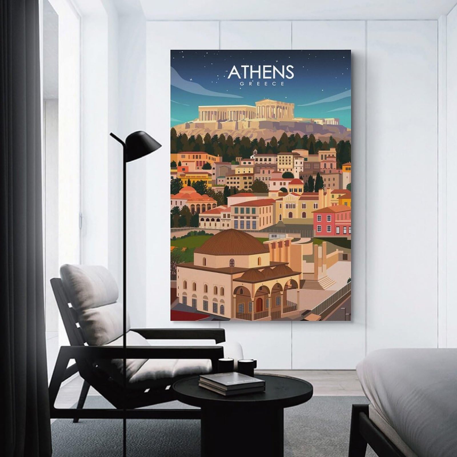 Junmoney Athens Greece Travel Art Home Decor Wall Art 20x30inch(50x75cm), for Living Room, Lounge Or Sitting Room, A Home Accent with Warm Character