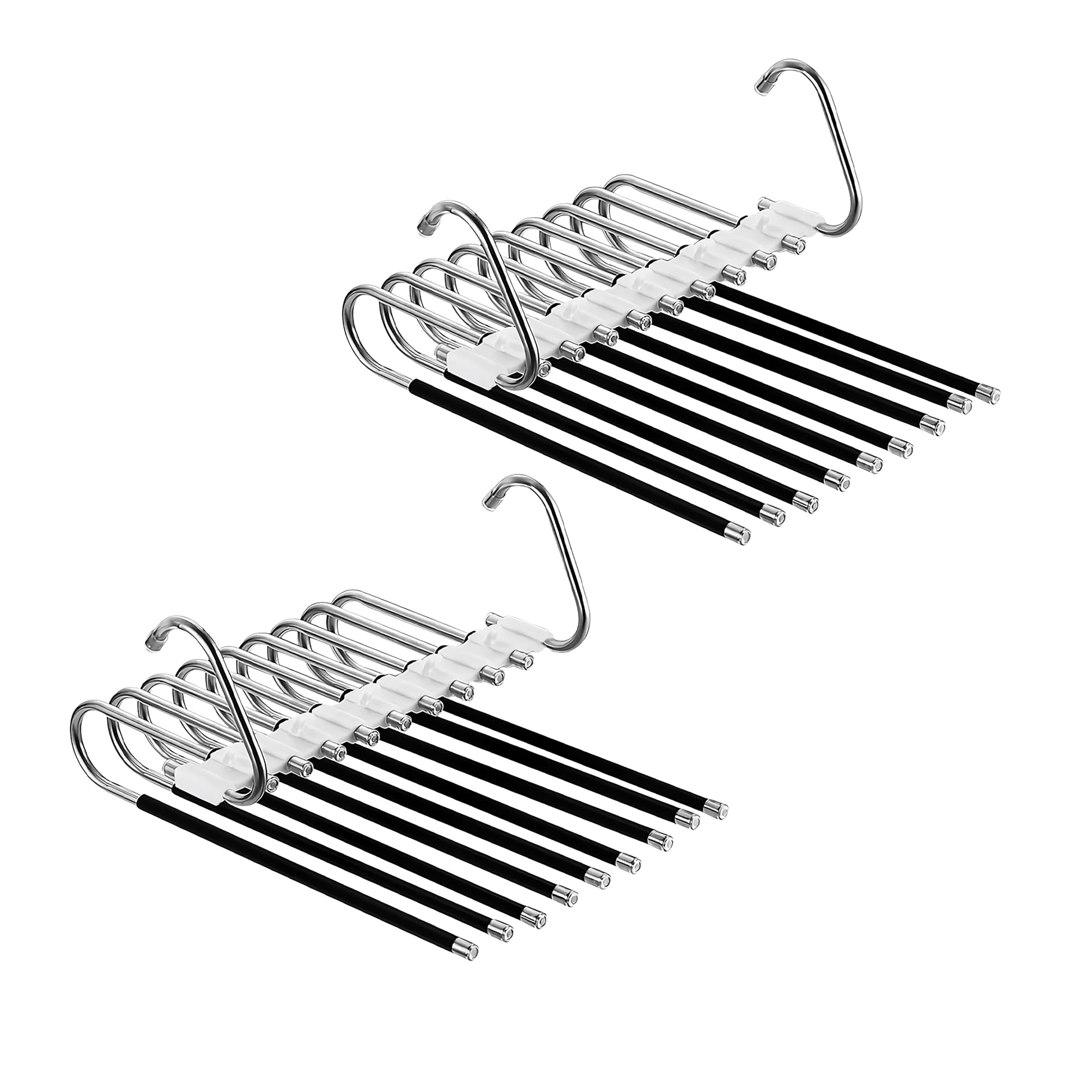 Relaxdays Multiple Trouser Hanger, Set of 2, 9 Non-Slip Arms, Space-Saving Multi-Hanger, Metal, Silver/Black