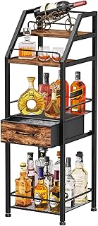HapiRm Wine Rack Freestanding Floor - 4-Tier Stepped Liquor Cabinet Bar Stand for Home with Fabric Drawer, Wine & Glass Or...