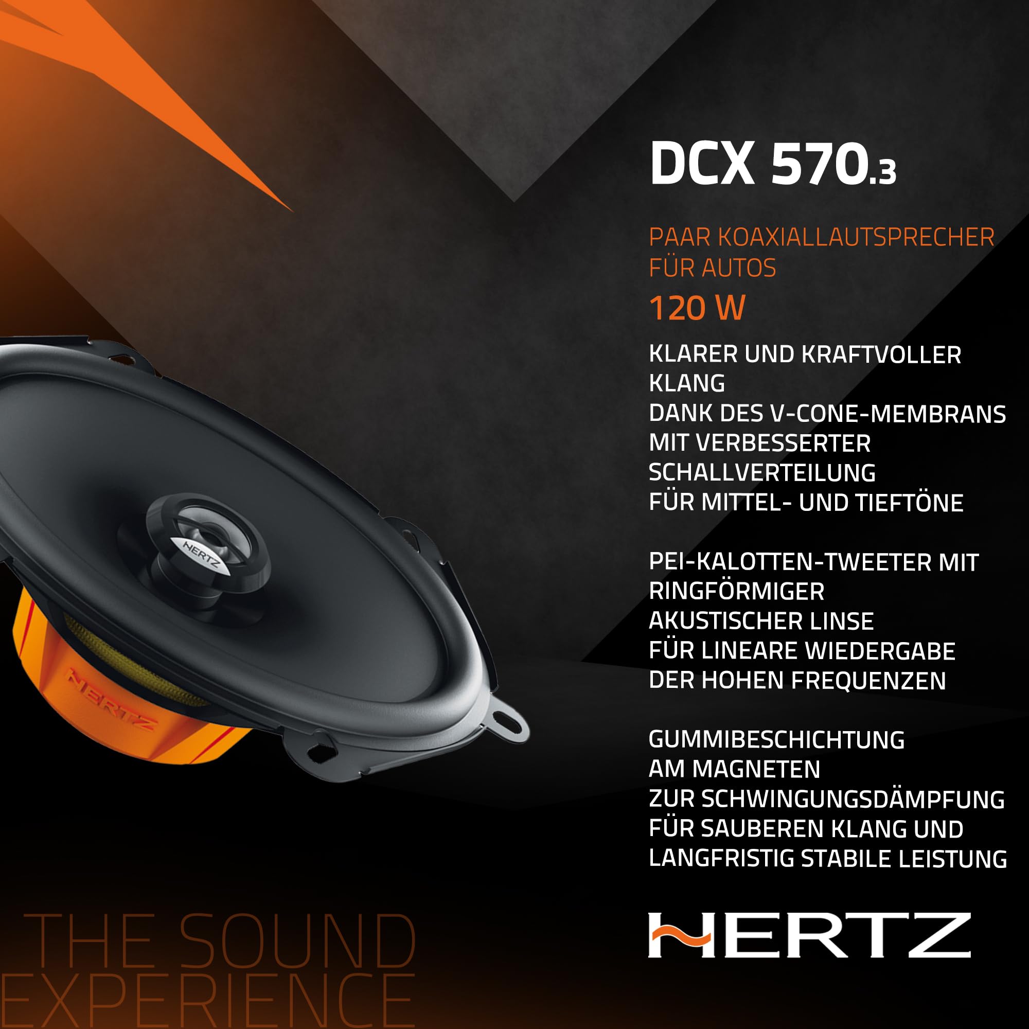 Hertz DCX 570 Paar 2-Wege-Koaxiallautsprecher 5x7, 120 W | wasserabweisendes Presspapier, PEI-Hochtöner 15 mm, 60 W RMS, 4 Ohm, 93 dB, 60-21000 Hz, Ferrit-Magnet, Einbautiefe 59 mm