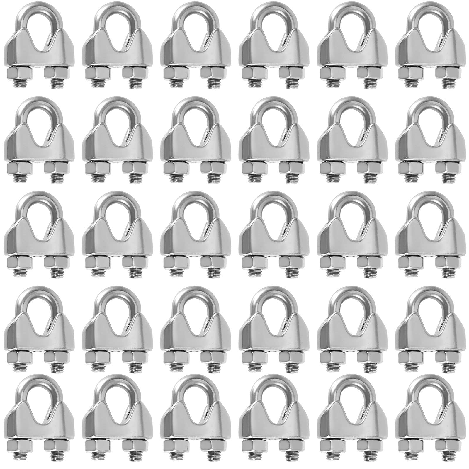 SEUNMUK 40 Pack 5/16 Inch Wire Rope Clamp, 304 Stainless Steel M8 Wire Rope Cable Clip Clamp, Premium and Strong U Bolt Saddle Guy Fastener, Silver