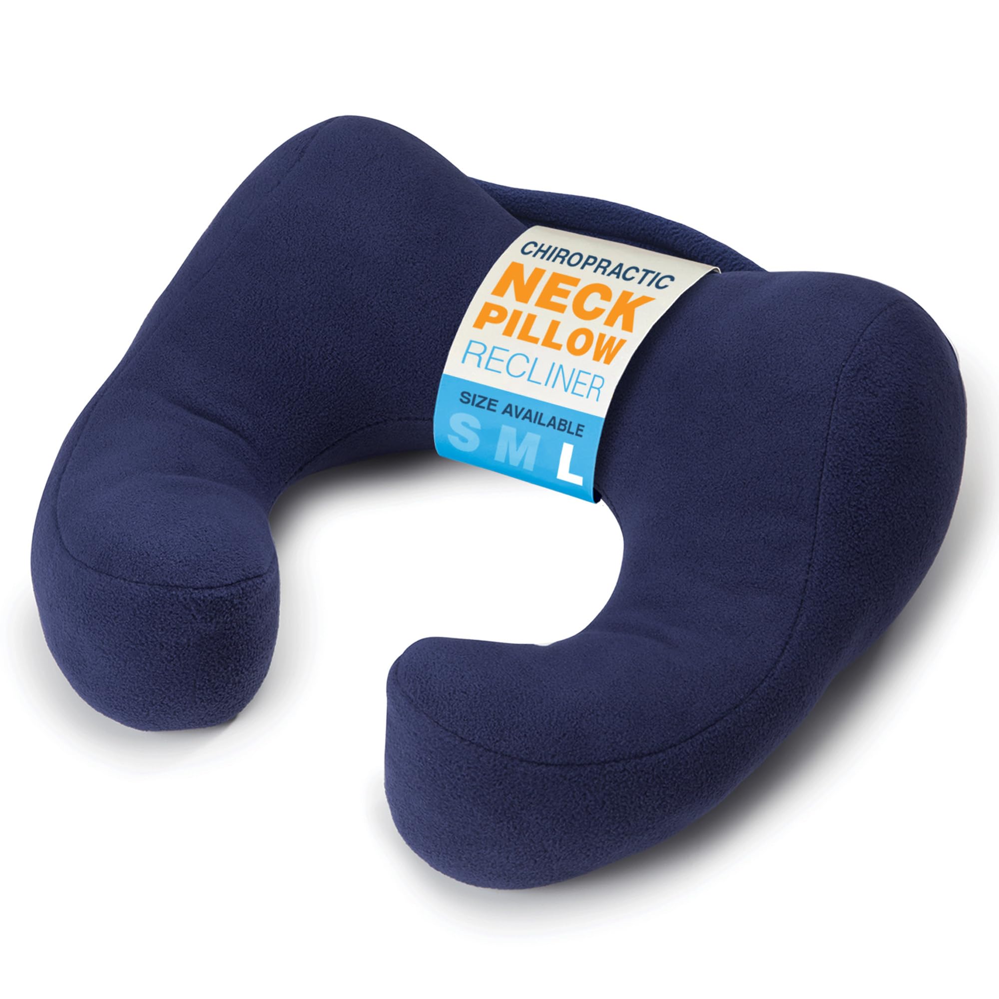SunnyBay Award-Winning Chiropractic Neck Pillow for Airplane, Car, and Chair, Therapeutic 360° Support with Ergonomic Cervical Contours and Chin Rest, Adjustable Firmness (Navy Blue, Large)
