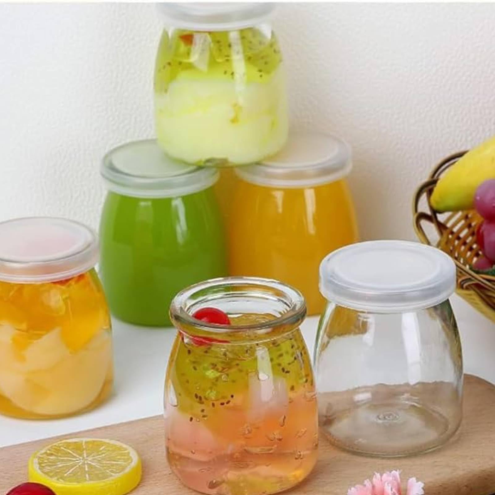Tarros de yogur transparentes con tapa (10 unidades), para mermelada, miel, postres, velas, lavavajillas, congelador y microondas, sin BPA (200 ml)