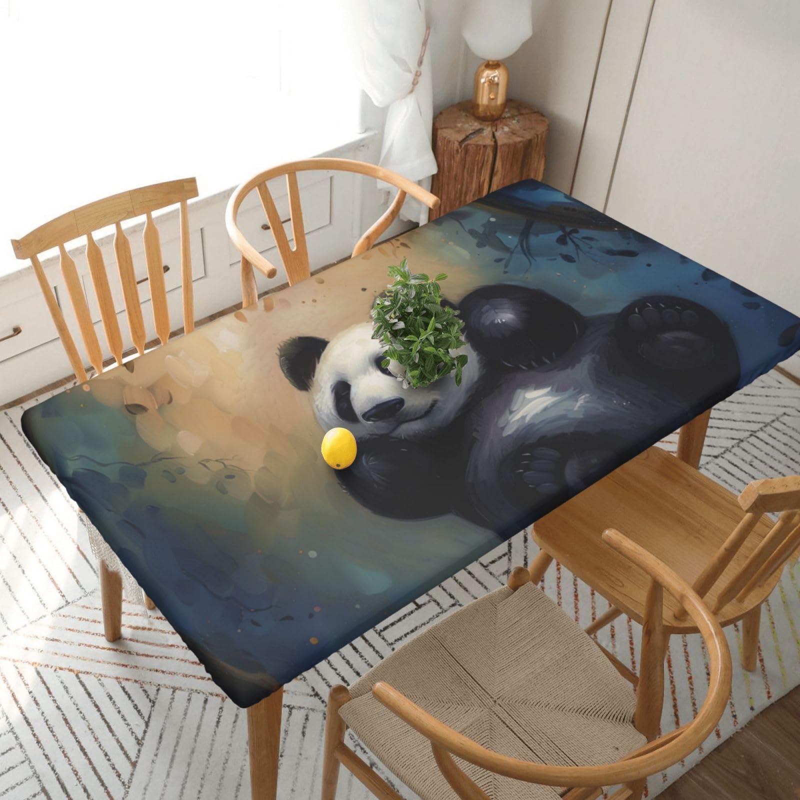 WPKJU Panda Printed Tablecloths 5ft Rectangular Table Covers Washable Polyester Decorative Table Cloth for Dining Table Picnic Wedding