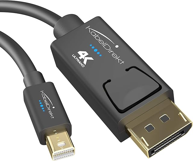 KabelDirekt  4K Thunderbolt Cable/Mini DisplayPort to DisplayPort Cable  1m  with special A.I.S. shielding in DisplayPort connector, Mini DisplayPort/Thunderbolt 1 & 2 for PC, laptop & Mac
