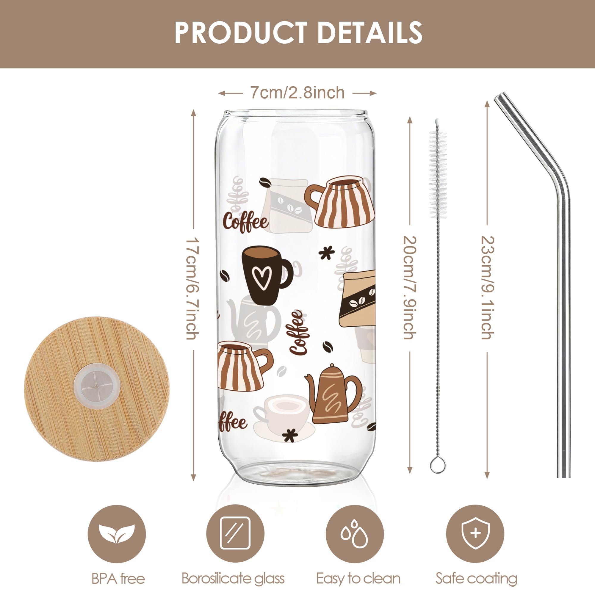 Joeyan Set Regalo per Persona Speciale – Supporto Emotivo all'Uncinetto e Tumbler Vetro 20oz Coperchio Cannuccia per Caffè Freddo, Regalo Compleanno per Amanti Caffè, Uomo e Donna