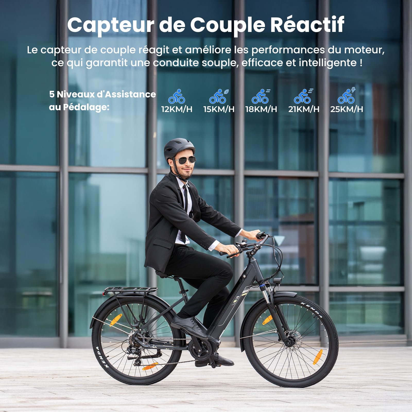 Touroll Urbano 3 Vélo Électrique Adulte, Moteur Central 250W 70Nm, Freins Disque Hydrauliques, Batterie Amovible 120km Autonomie, 27.5" Vélo électrique de Ville 7 Vitesses