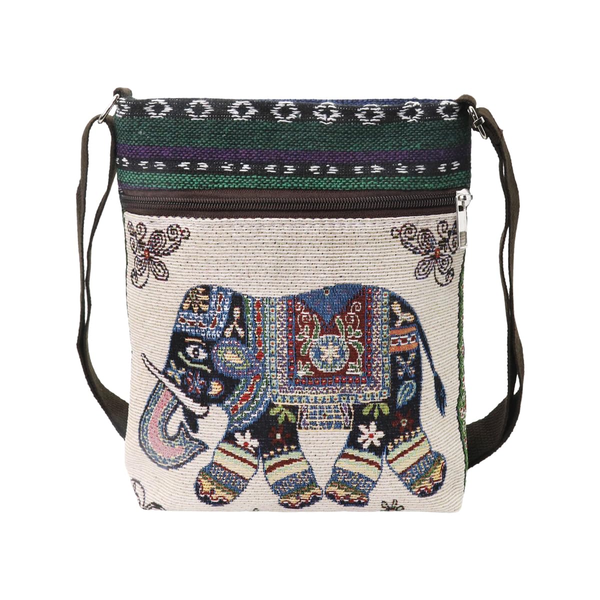 Sling Bag for Women Boho Elephant Embroidery Canvas Shoulder Bag Casual Mobile Pouch for Women, Crossbody Bag for Travel