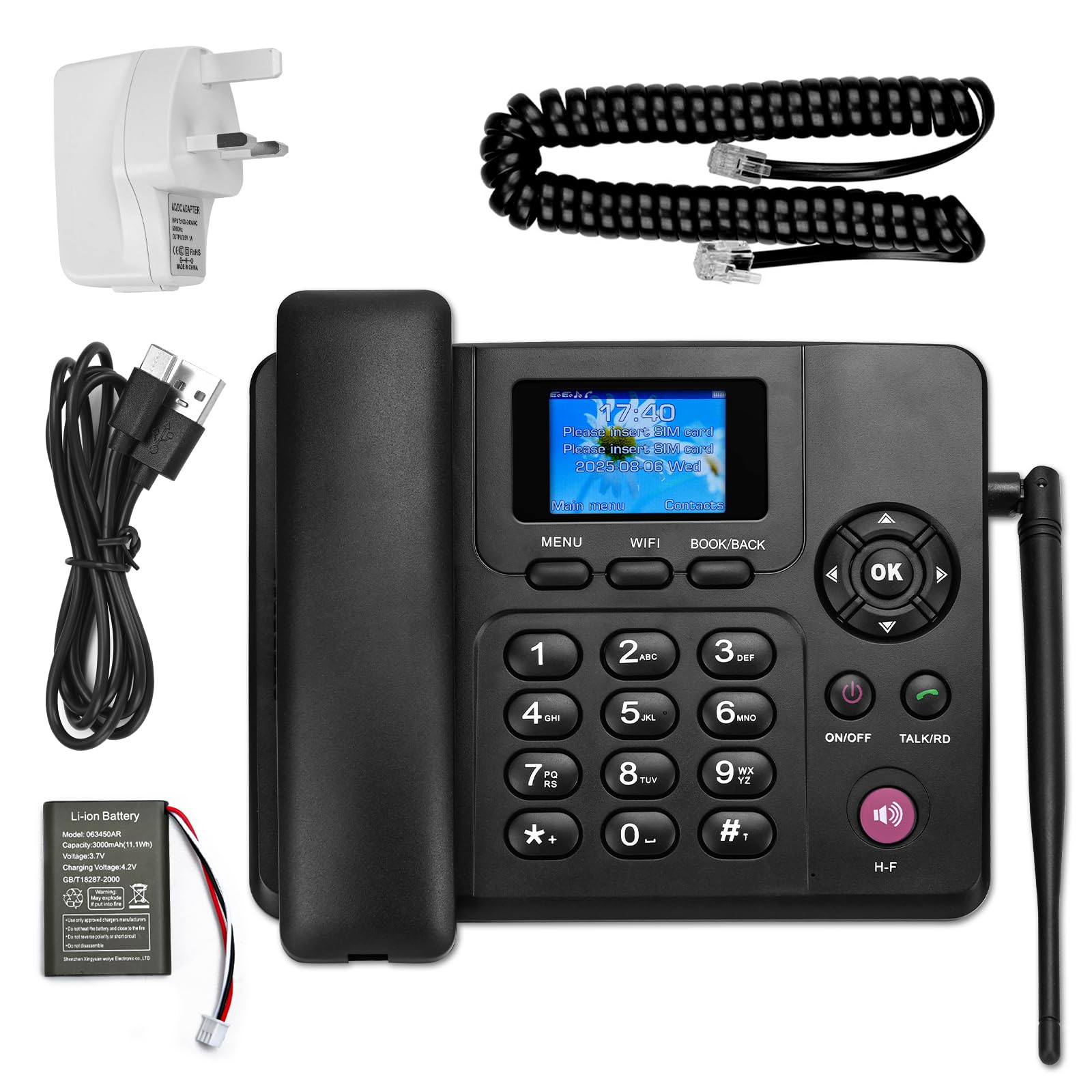 Lychee Téléphone fixe sans fil 2,3,4G – Double SIM, WIFI – Multi-langue, grand écran rétroéclairé couleur – Antenne détachable – Téléphone de bureau pour bureau/hôtel/résidentiel