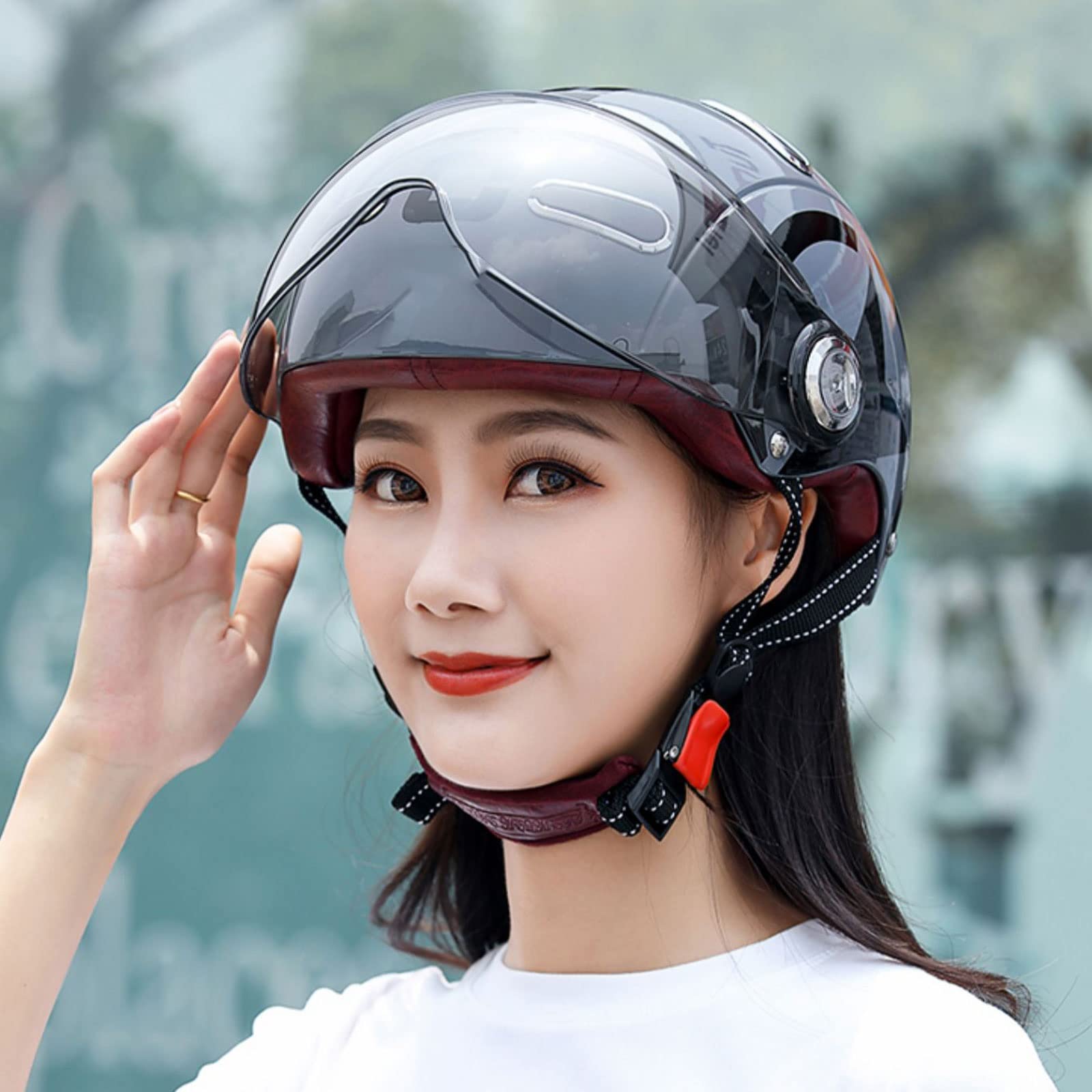 DOT Vintage Motorcycle Half Helmet Leather Scooter Helmet Open Face Jet Helmet E - Foto 5
