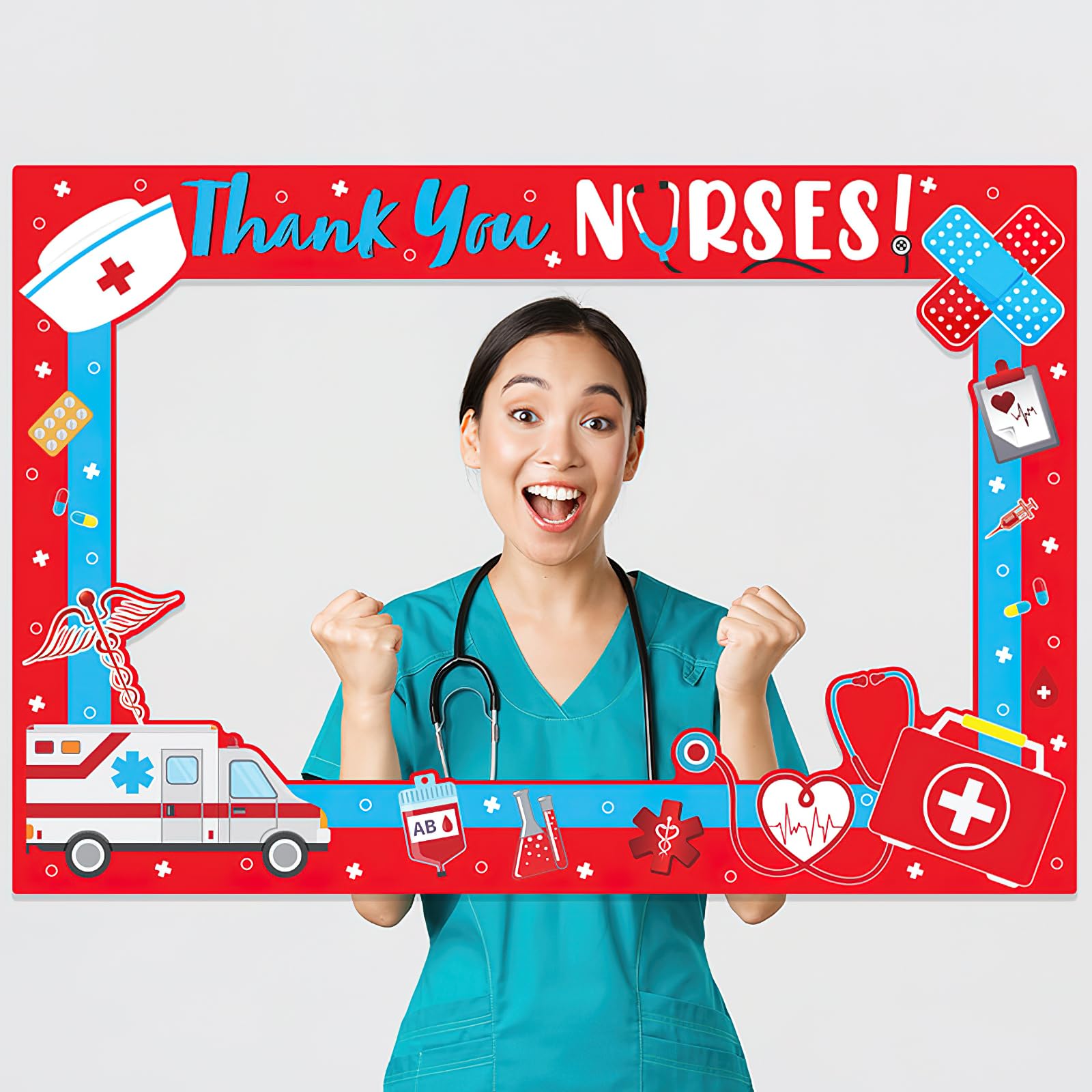 AUOCATTAIL Thank You Nurses rekwizyty do fotobudki ramka prezenty na tydzień pielęgniarki 2024 rekwizyty do fotobudki do selfie grupowe zdjęcie dekoracje imprezowe materiały