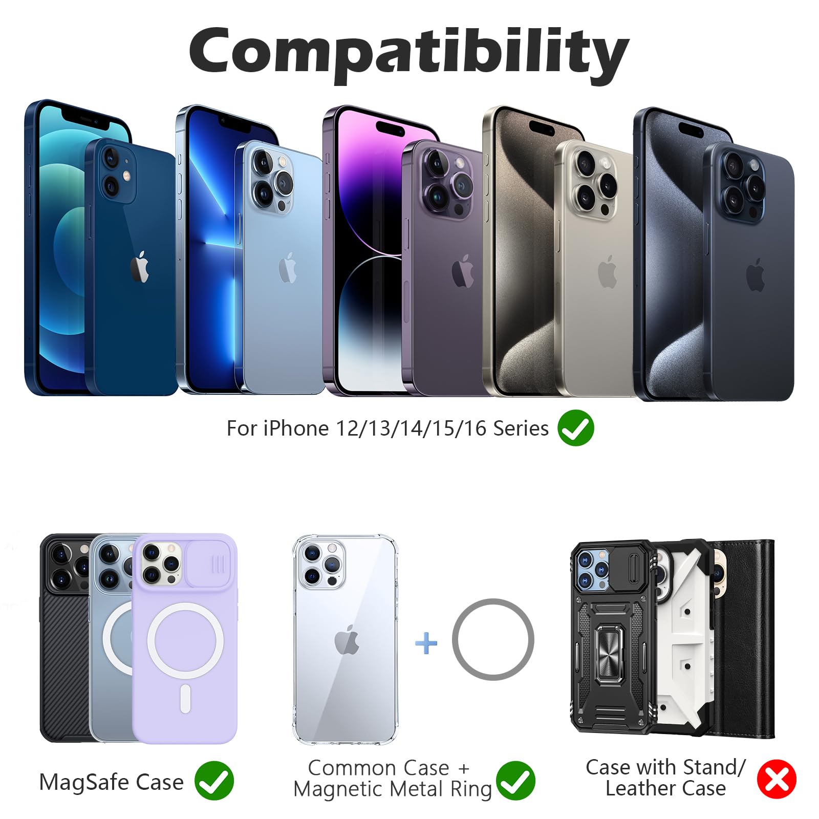 imluckies Portafoglio Magnetico Compatibile con MagSafe Wallet per iPhone 17 16 15 14 Pro Max Plus 12 13 Serie, [Fino a 5-7 Carte] Doppio Elastico in Tessuto Tasche Porta Carte, Nero