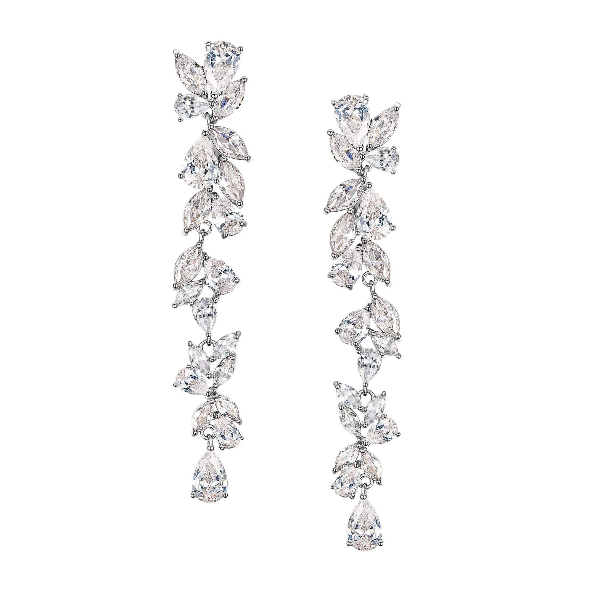 EVER FAITH Pendientes Mujer Circonio Cúbico en Forma de Marquesa Flor de Cristal de Araña Aretes Cuelgan para Novia Boda