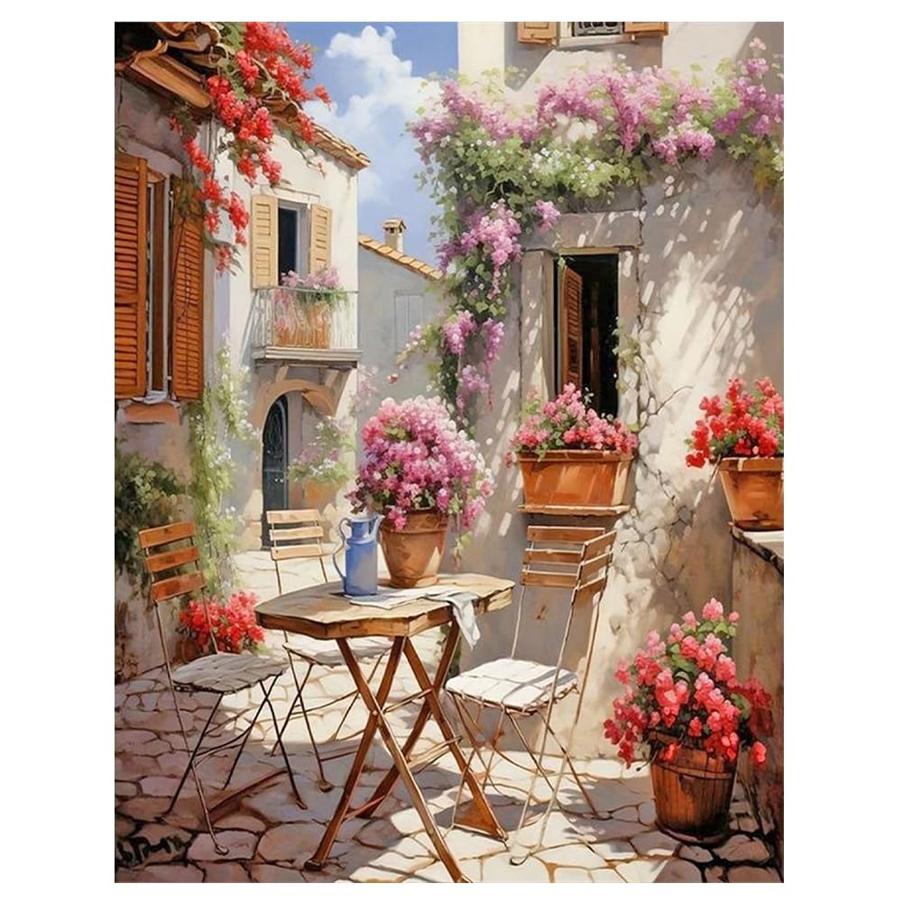 DCIDBEI Pittura Diamante Fiori Casa 40x50cm con Imballaggio Box Diamond Painting Paesaggi Puzzle Diamond Paesaggio Fiori Rossi Punto Croce Kit da Ricamare Giardino Angolo della Casa Flowers Adulti