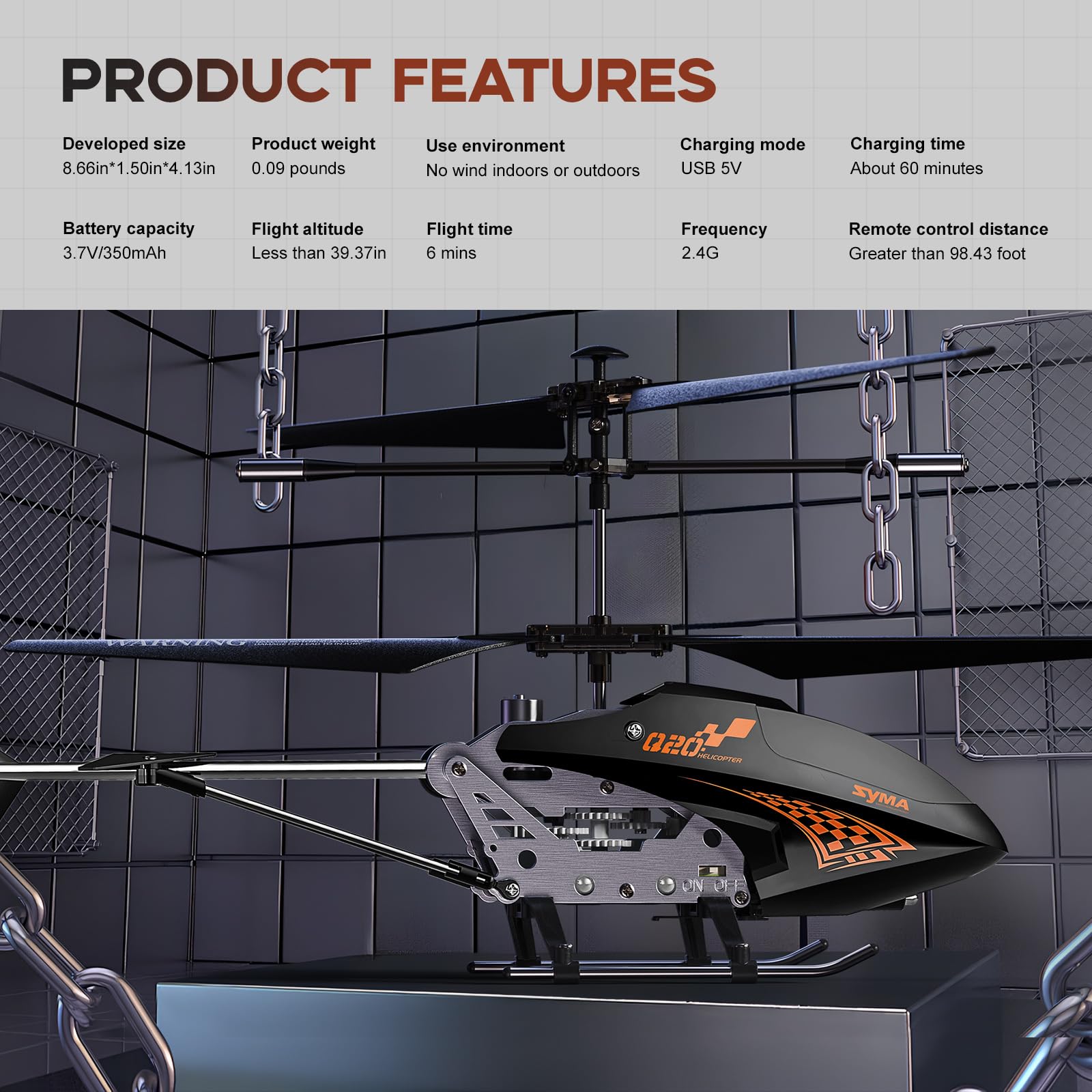 Syma Q20 - Helicóptero de control remoto para niños (8 a 12 años y principiantes, RC con altitud, 2 velocidades, giroscopio, cuerpo aleación vuelo interior - regalo juguete niño niña