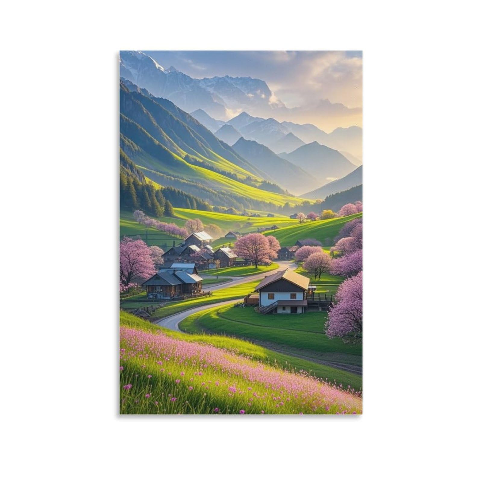 IEJKLUVWX Countryside Farm Print Wall Pictures Hillside Cottage Canvas Waterproof Canvas Vibrant Colours High Definition for Sofa Background Hallway Gift Buyer Original 08x12inch(20x30cm)