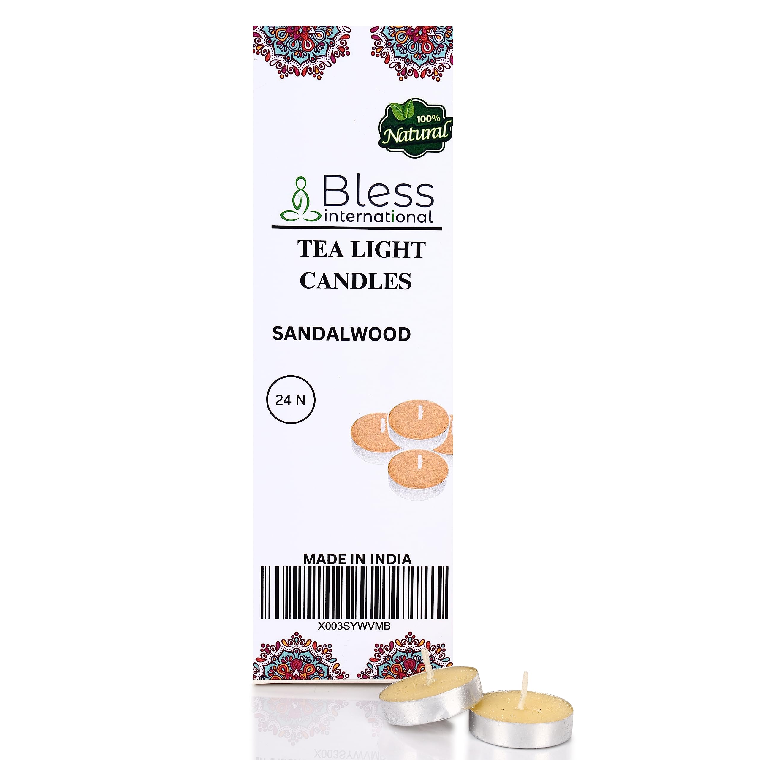 Bless-International Sandalwood-Tea-Light-Candles 24-Pack-Colored-smokeless-dripless-Long-Lasting Plant-Based-Natural-Organic-with-Palm-Wax Aromatherapy-Creating-Mood-Enhancing-Atmosphere