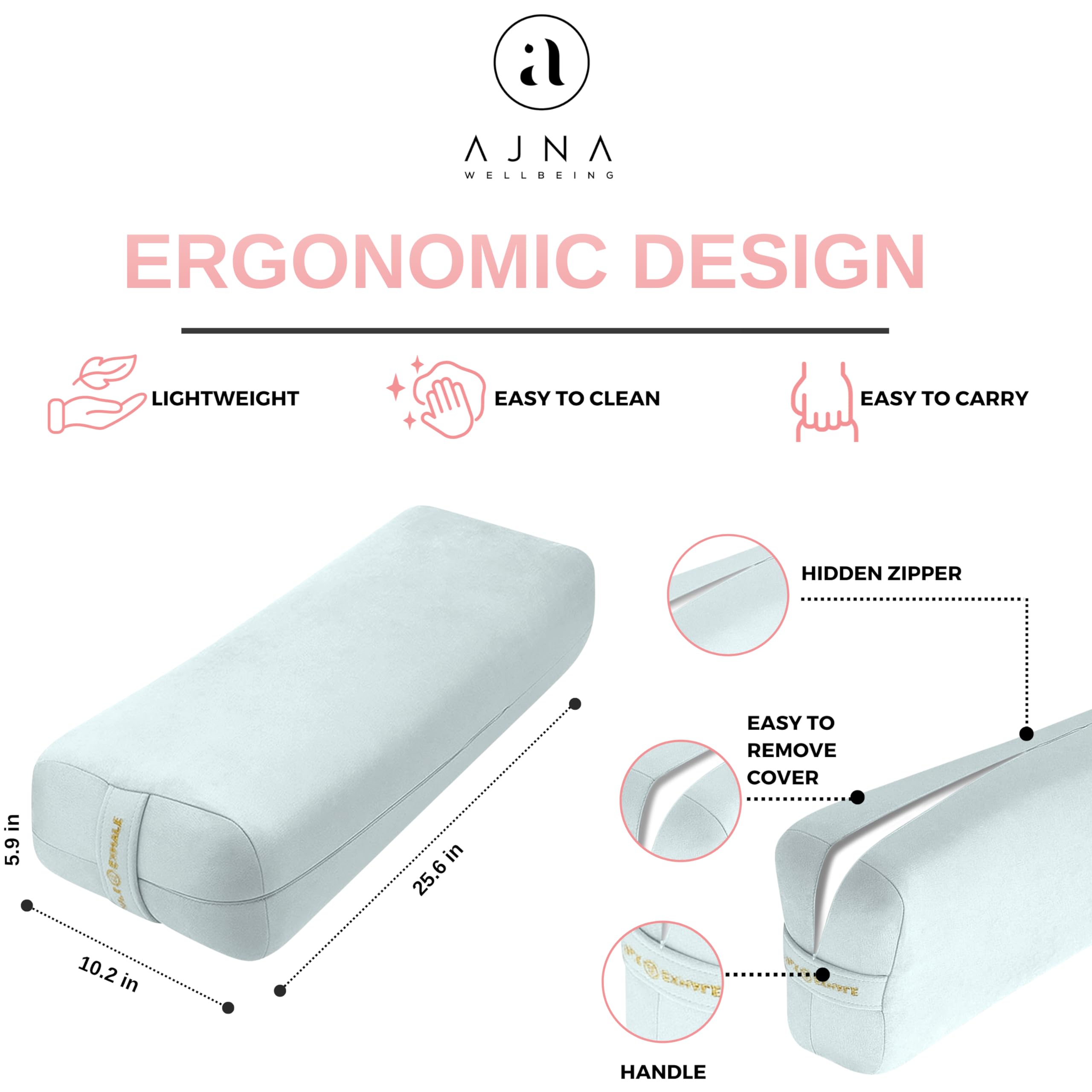 AJNA Yoga Bolster Pillow Luxurious 100 Organic Vegan Suede Yoga