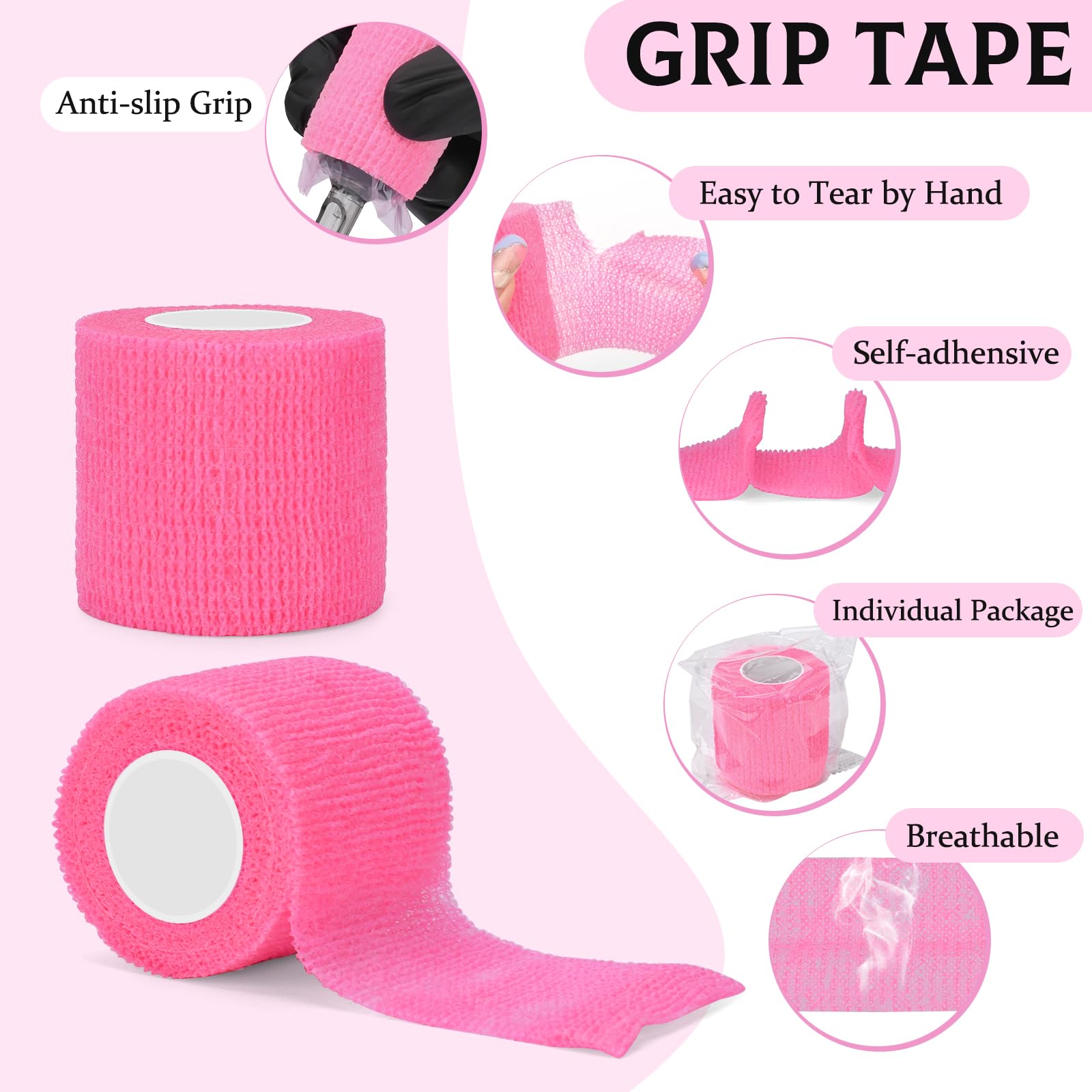 200PCS Tattoo Pen Covers z taśmą samoprzylepną 4PCS Tattoo Grip Wrap Bandaże Maszyna do tatuażu Torby Akcesoria do tatuażu (różowy, 200 sztuk toreb + 4 sztuk taśmy)