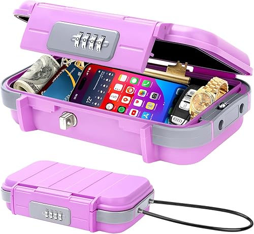 Miniatura 8 de Caja de seguridad portátil de viaje con combinación de 4 dígitos, mini caja de seguridad antirrobo, caja de seguridad para playa, impermeable,