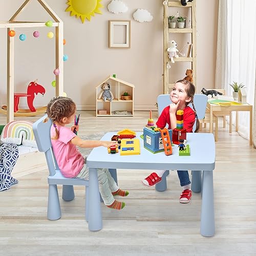 Miniatura 2 de HONEY JOY Juego de mesa y silla para niños, mesa de actividades de plástico para niños y 2 sillas para manualidades artísticas, mesa fácil de
