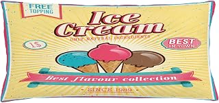 Lunarable Ice Cream Throw Pillow Cushion Cover, Summer Season Cold Sweets Shop Ad with Best Flavor Group Slogan on a Stripe, Decorative Rectangle Accent Pillow Case, 36" X 16", Multicolor