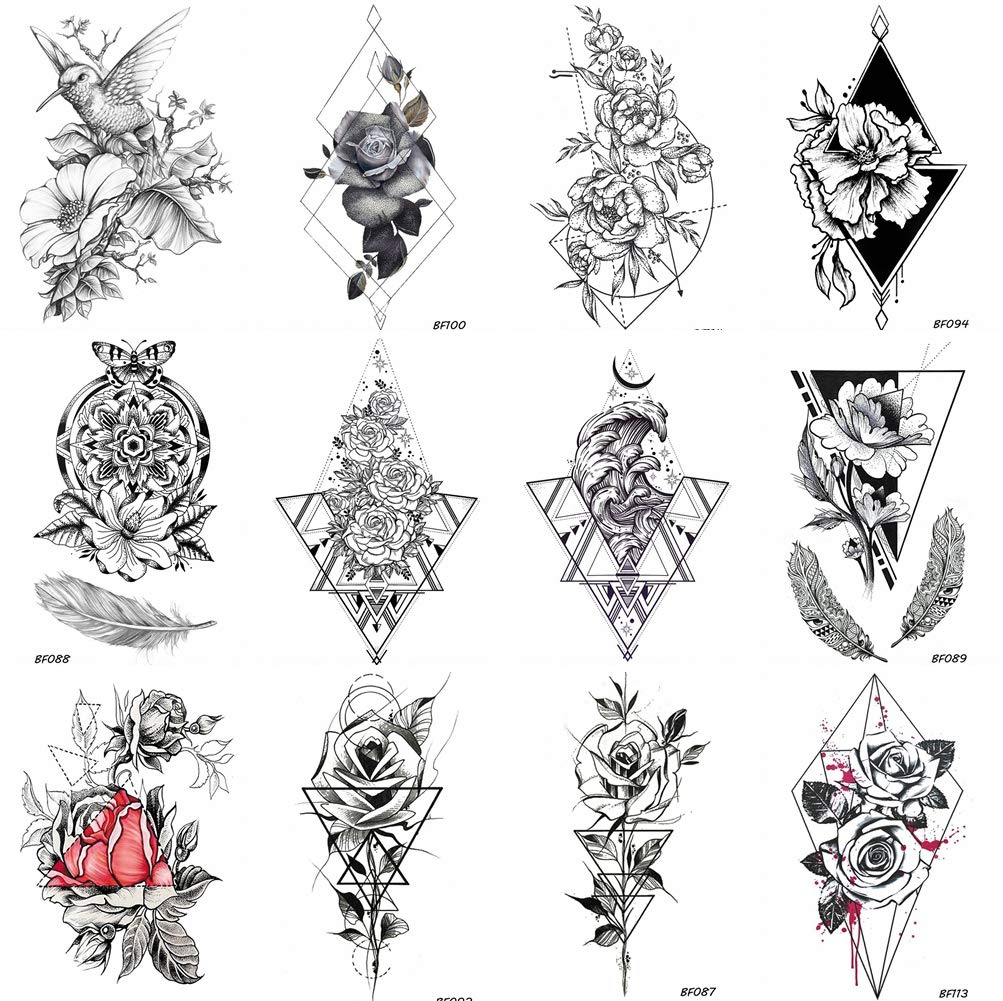 Buy 12 Pieces Lot Geometric Black Men Arm Diamond Sexy Temporary Fake Tattoos Stickers Paper 10x6cm Women Flower Waterproof Tatoo Summer Style Body Art Painting Custom Online In Taiwan B07mdjr4f2