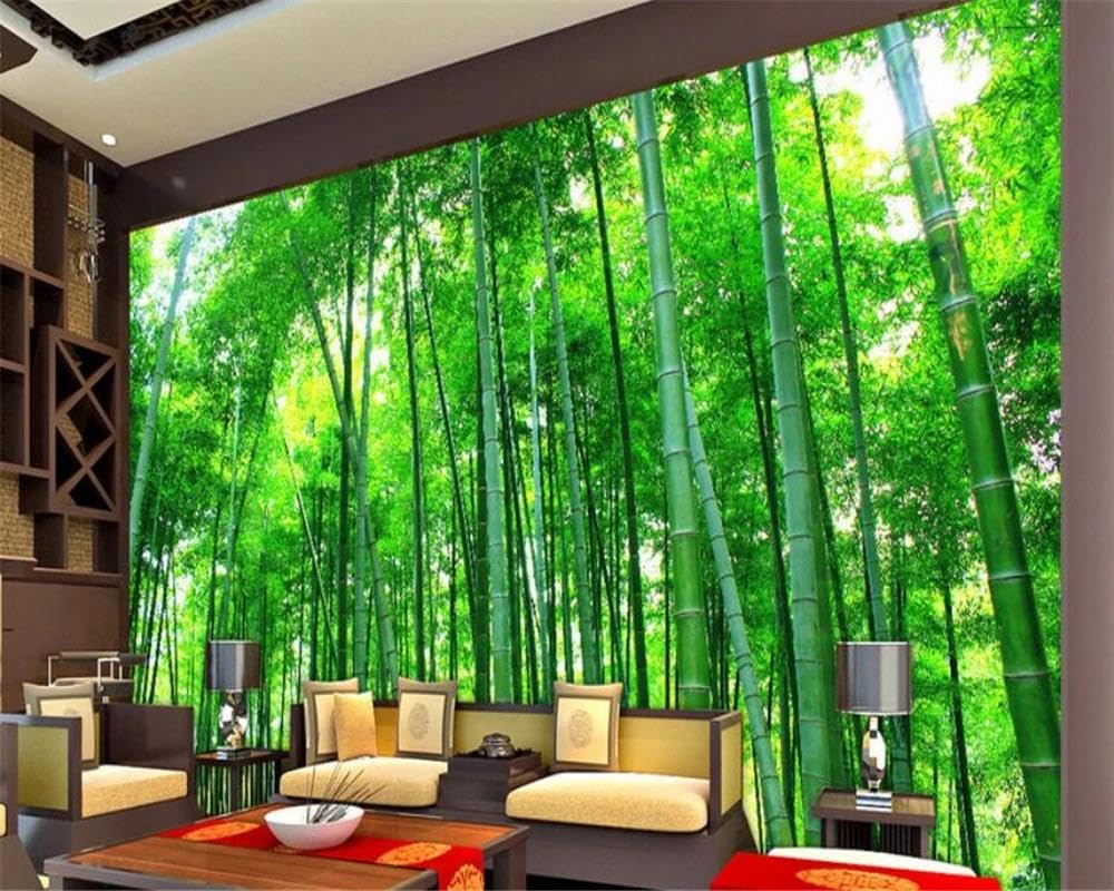 Papier peint mural PVC 3d salon frais bambou forêt soleil autocollant