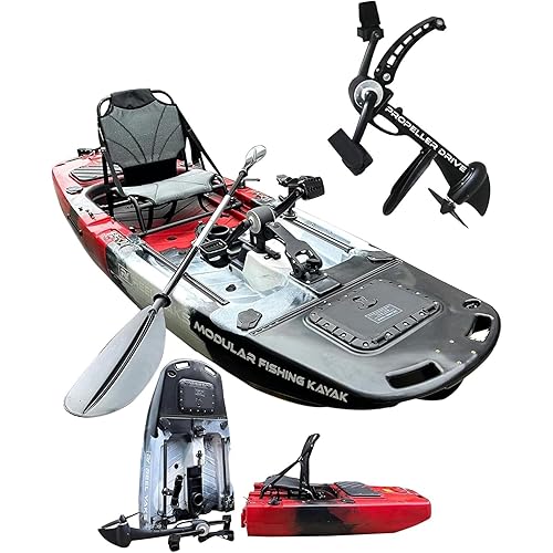 Reel Yaks Raider Modular Fishing Kayak - 9.5ft, 380 lbs Capacity, Black White Red - Pedal Fishing Kayaks for Adults & Youth, Sit on Top, Compact Storage, Lightweight, Easy Transport