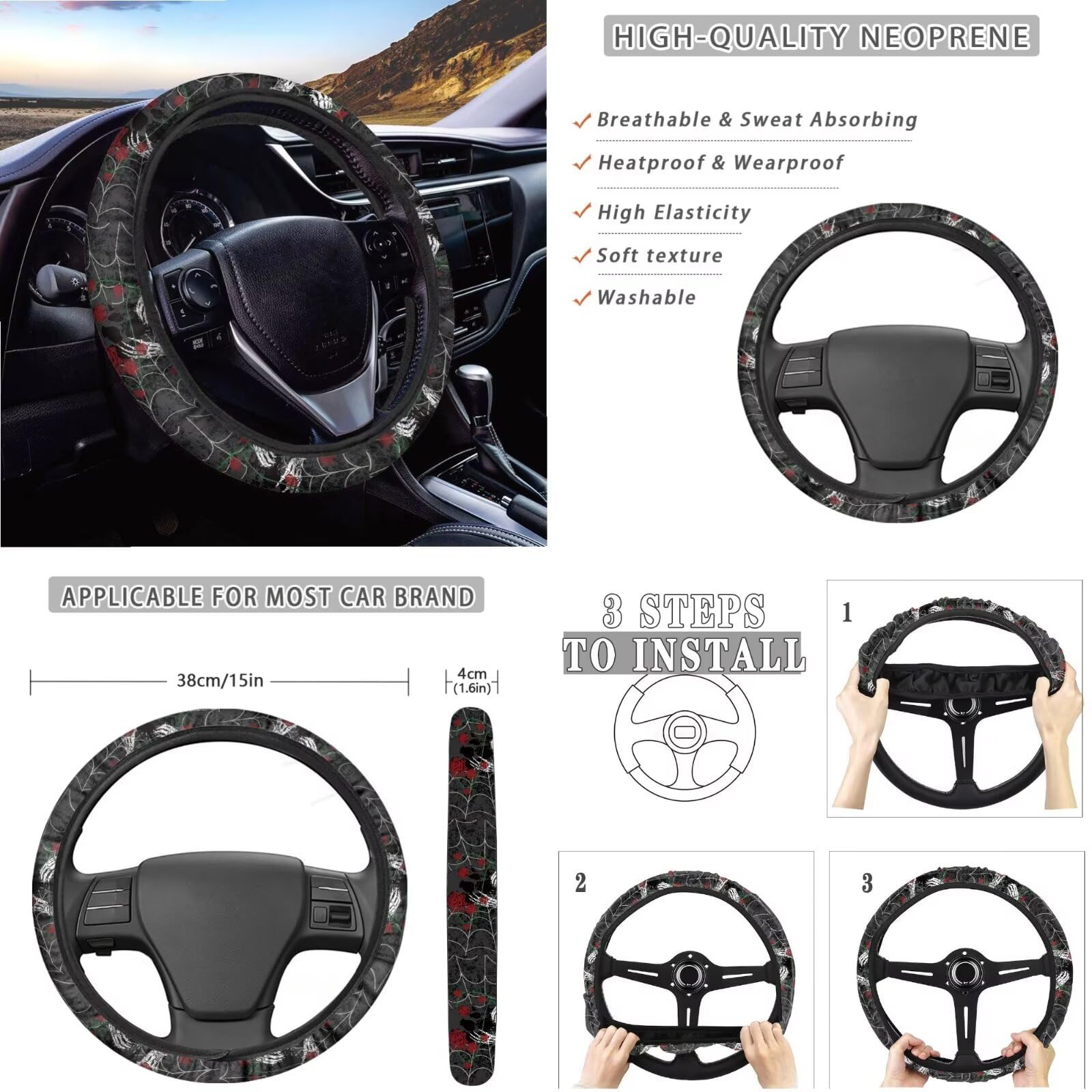 Set di coprisedili per auto, con stampa di ragnateli, anteriore e posteriore, coprivolante, leva del cambio + copri freno a mano, cuscino per bracciolo, cuscinetti per cinture di