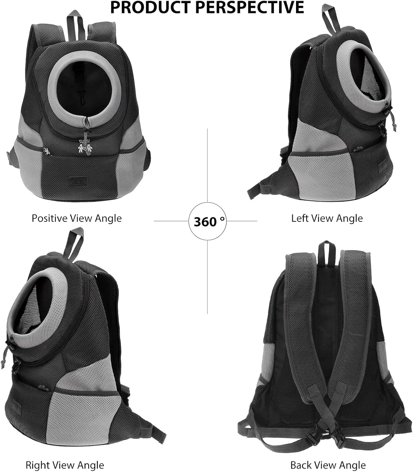 Mochila para Perros,Transportín para Perros y Gatos Pequeños,Bolsa de Viaje Ajustable,Ventanas de Malla Transpirable Bolso para Perros Pequeños Gatos Mascotas (Gris L)