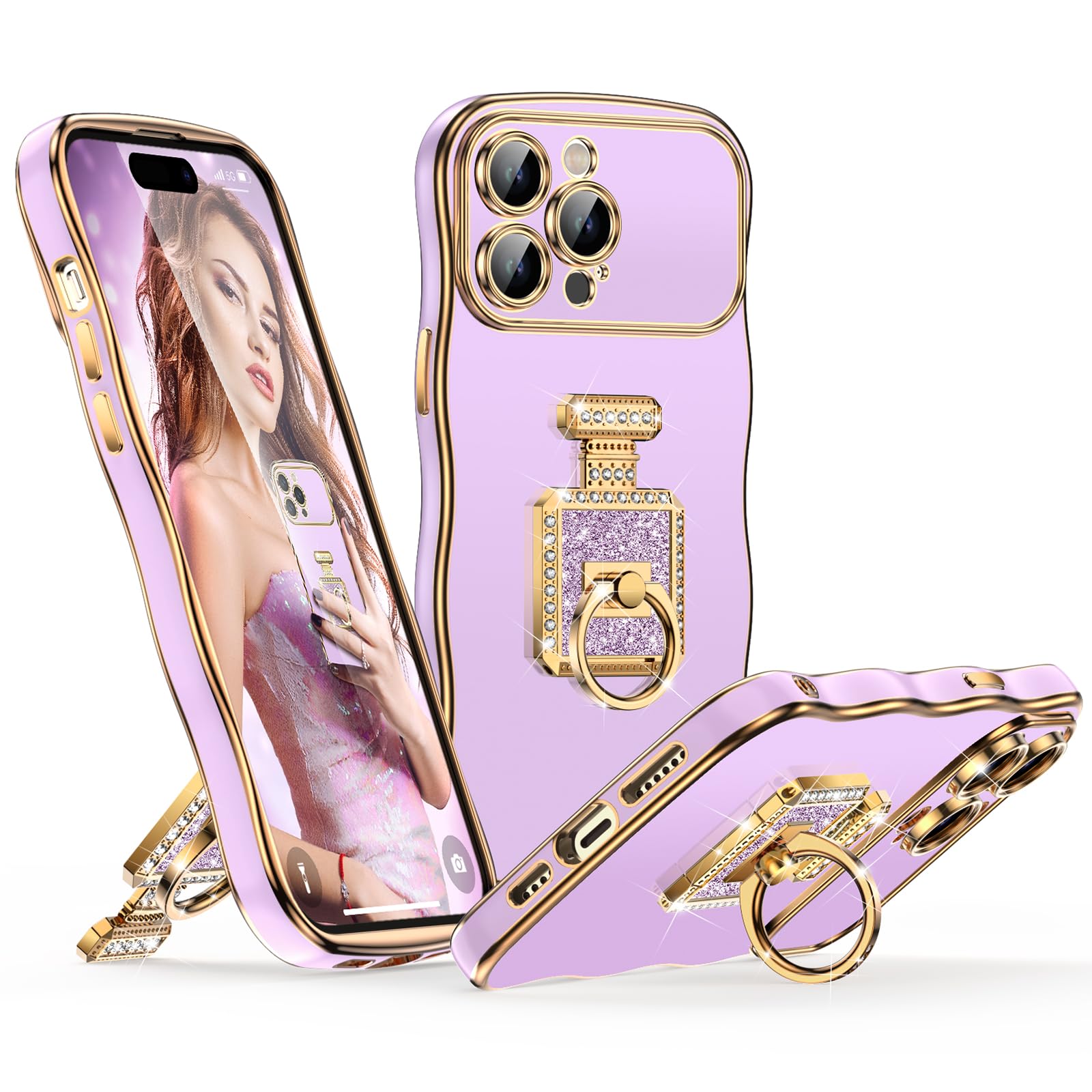 Coque de téléphone pour iPhone 15 Pro Max violette avec anneau