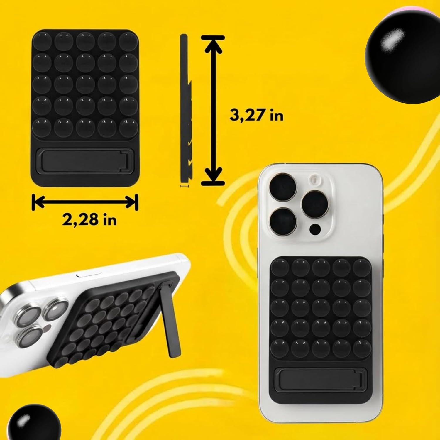 Wall Mount Phone Grip Pad Holder TikTok Gym Mirror Stick Video Mounting Prop Surface Suction Pad Kickstand No Hands Recording Desk Leaning Stand Smart Adhesive Mount Flat Surface Dock