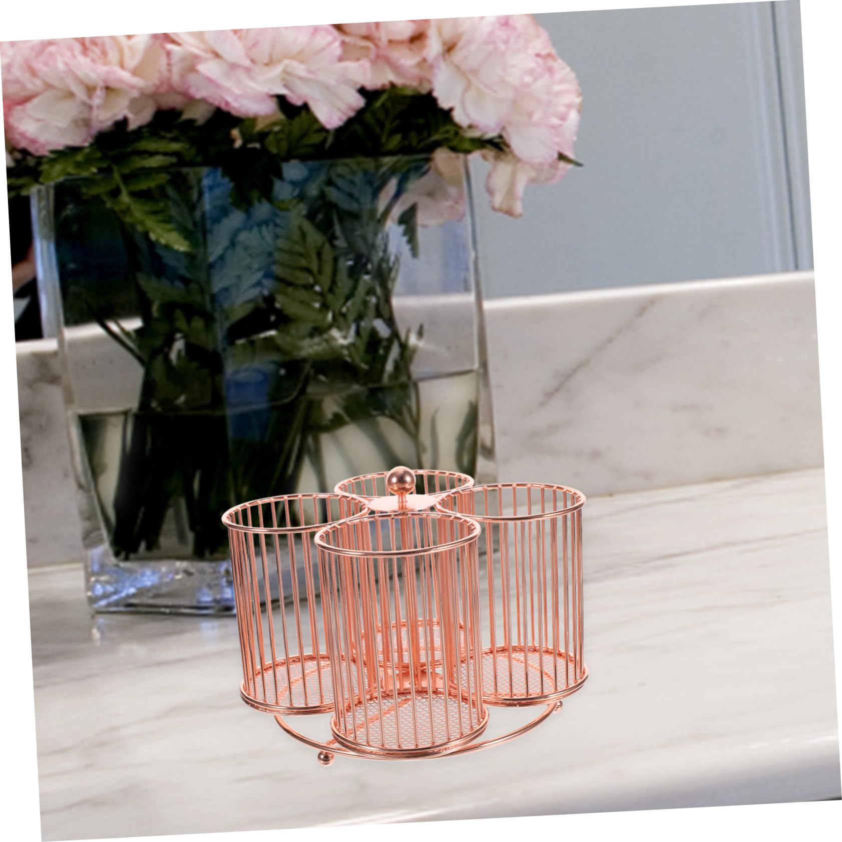 Veemoon Portapenne Rotante Da Scrivania in Metallo Rose Gold, Organizer Multifunzionale Per Trucco e Cancelleria, Salvaspazio Ampia Capacità Per Ufficio e Casa