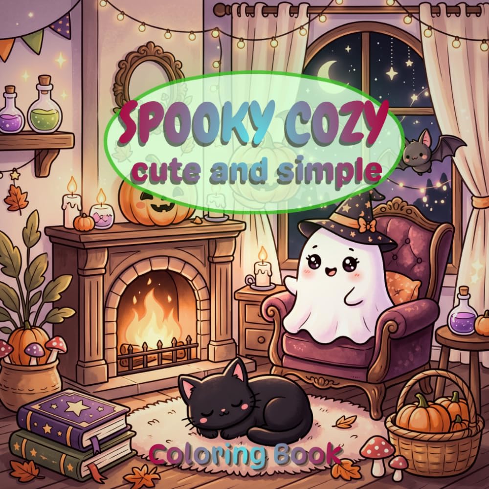 Spooky Cozy: Cute & Simple Coloring Book: A Bold and Easy Collection of Adorable Halloween Characters, Kawaii Goth Aesthetics and Relaxing Autumn Vibes for Adults and Teens