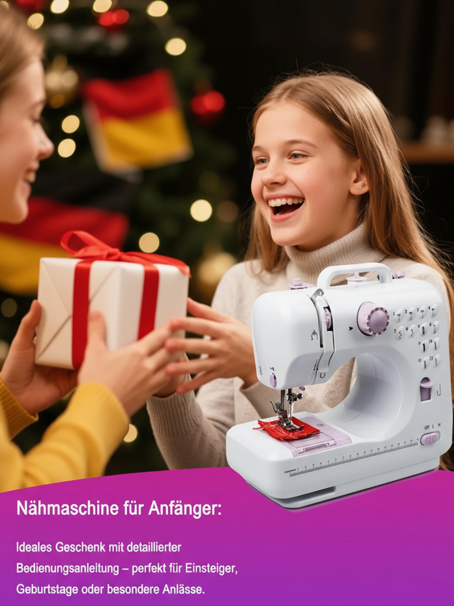 Die elektrische Mini-Nähmaschine BRICH ist ideal für Anfänger und Familien. Sie verfügt über 12 integrierte Nähstiche, wird mit einem Nähset und einem Fußpedal geliefert und ist leicht und tragbar