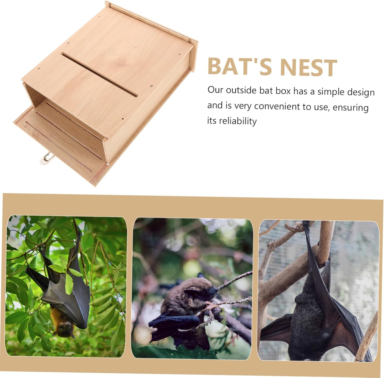 Levemolo Handmade Wooden Bat Box for Outdoors Elegant Bat House Convenient Hanging Feature Your Garden Three Design for Roosting