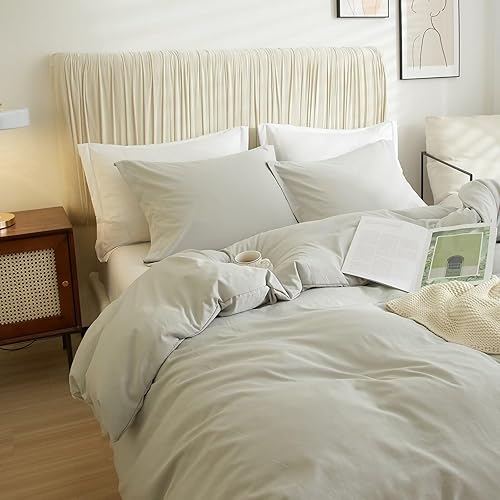 Miniatura 7 de VClife Modern Silver Grey Duvet Cover Queen Comforter Cover Sets Soft Breathable Washed Microfiber Bedding Duvet Cover Sets 3 Pieces Simple Solid